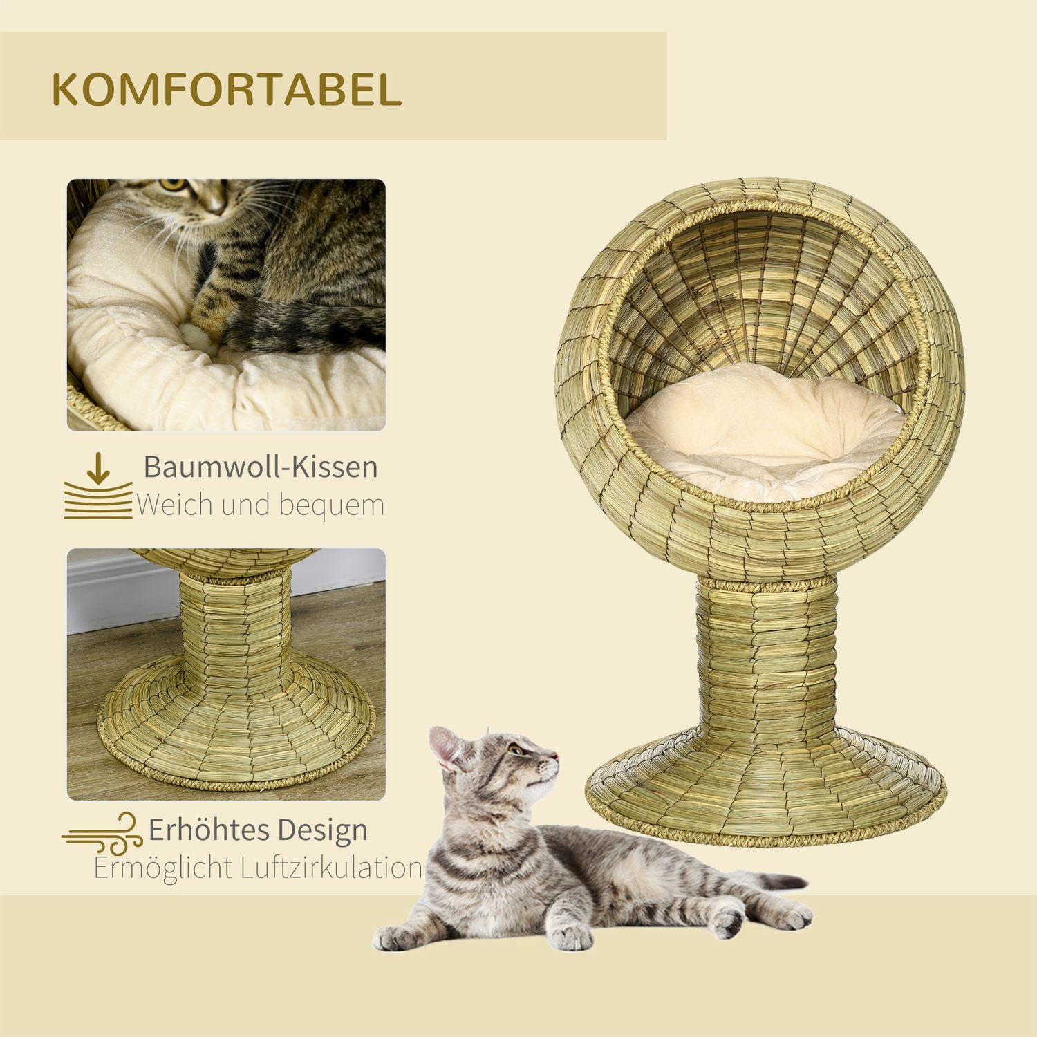 Cat Cave Korg med avtagbar kudde, sjögräs, 41x71,5 cm
