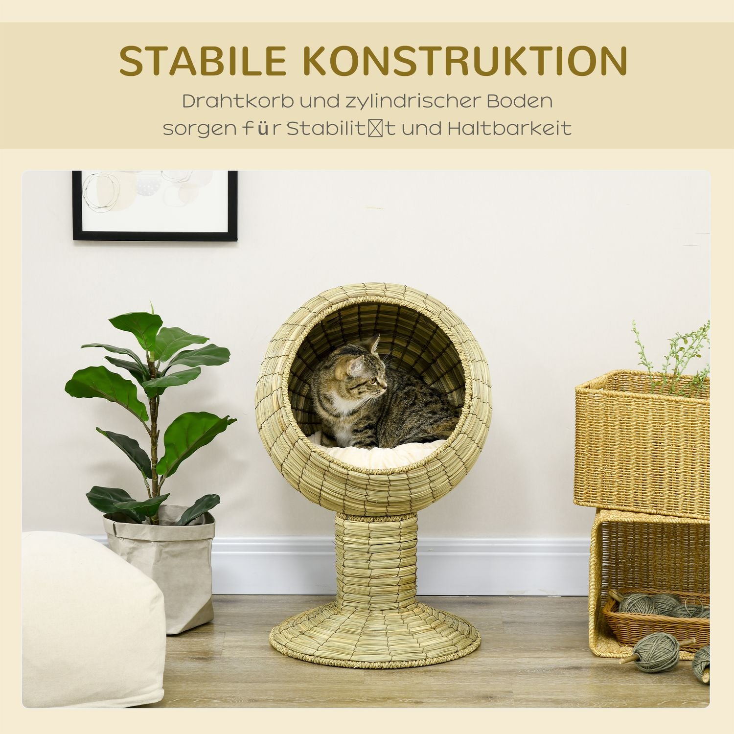 Cat Cave Korg med avtagbar kudde, sjögräs, 41x71,5 cm