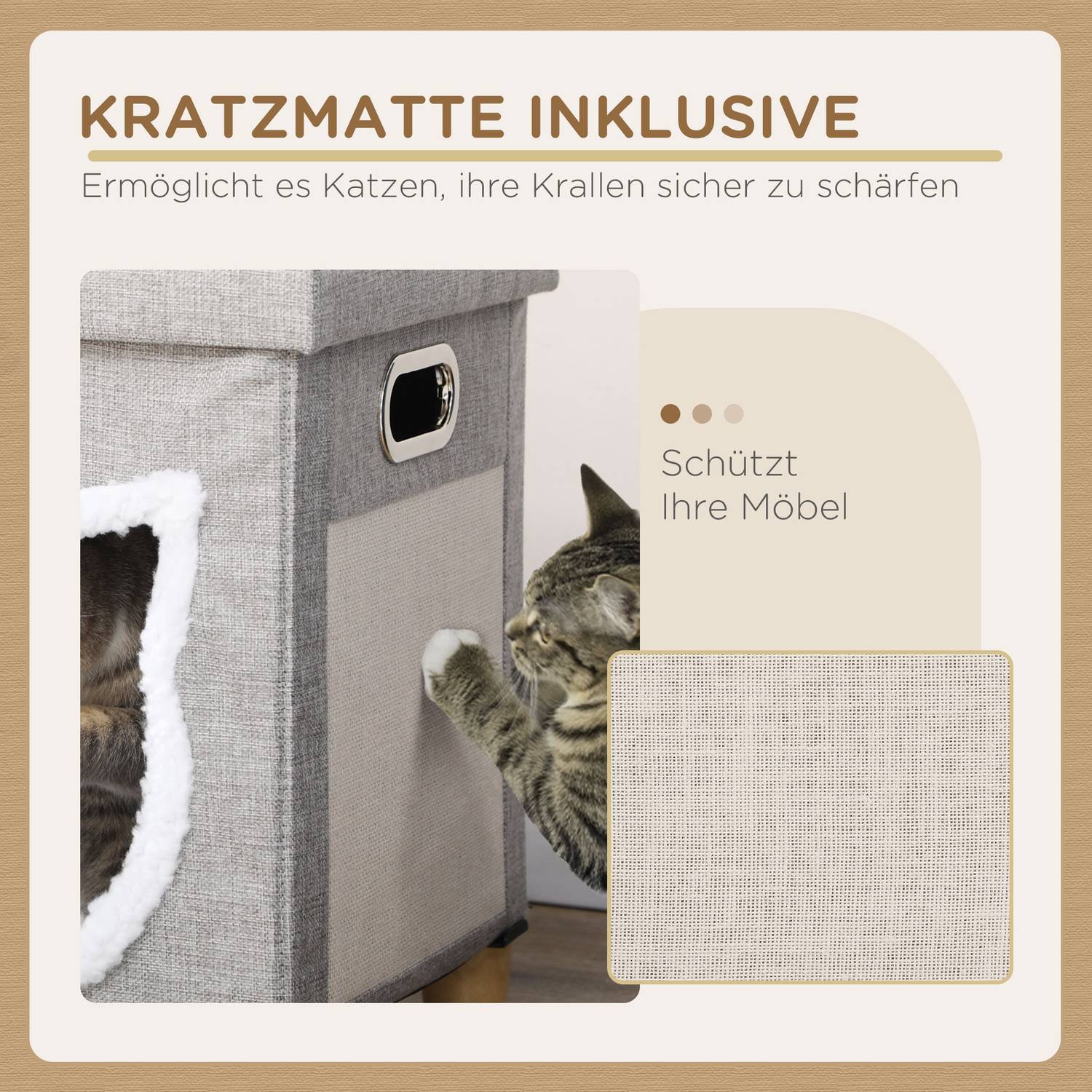 Cat Cave Ottoman med kudde och skrapboll, Anti-Slip Grå