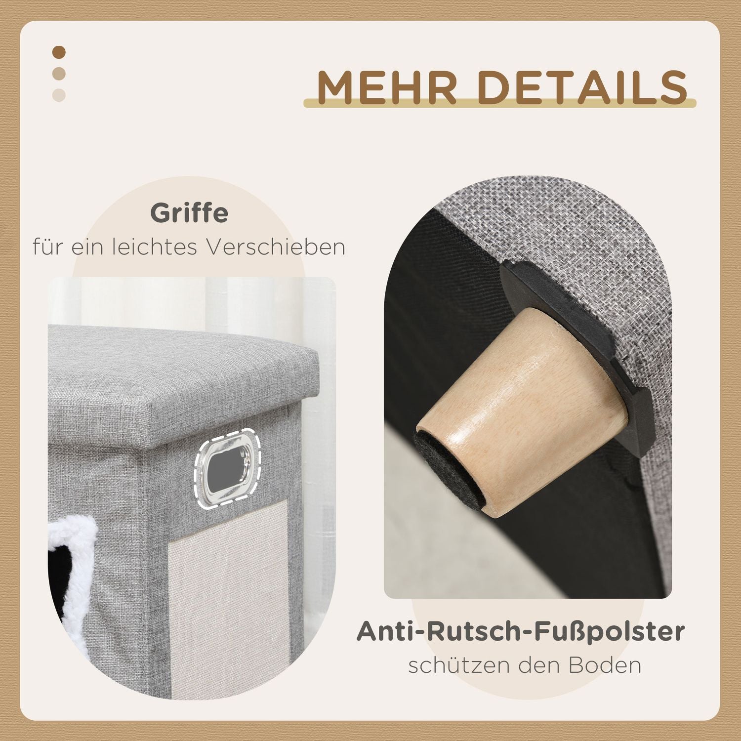 Cat Cave Ottoman med kudde och skrapboll, Anti-Slip Grå