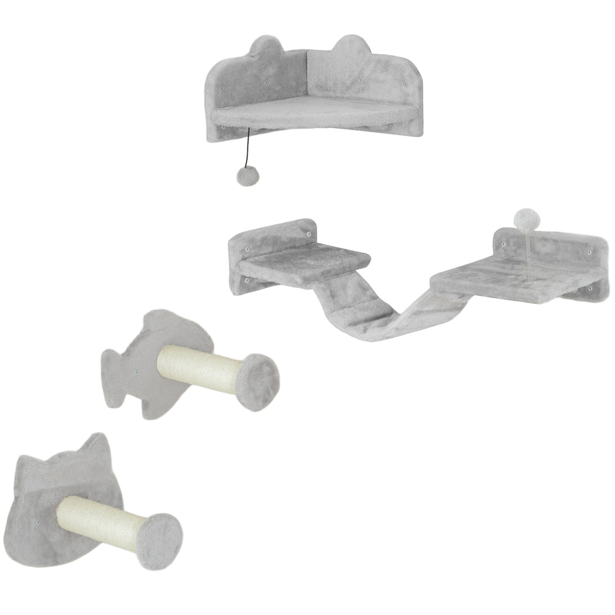 Cat Climbing Wall Set, 4-teilig mit Stufen und Sisalsäulen