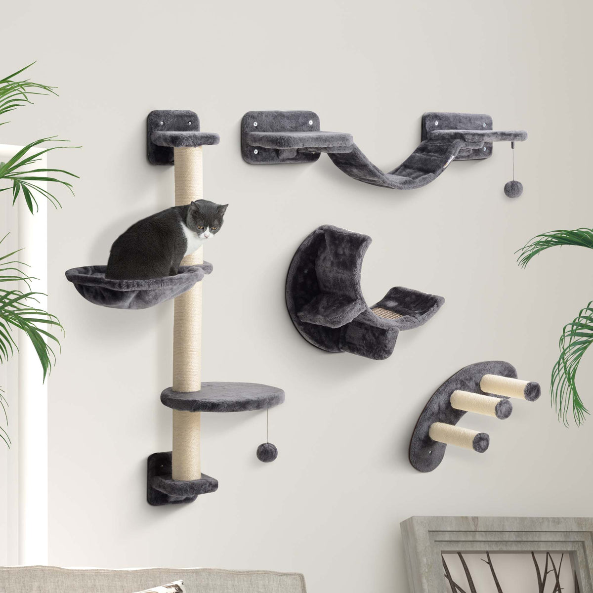 Cat Climbing Wall Set med hängmatta, mörkgrå, 4-delad