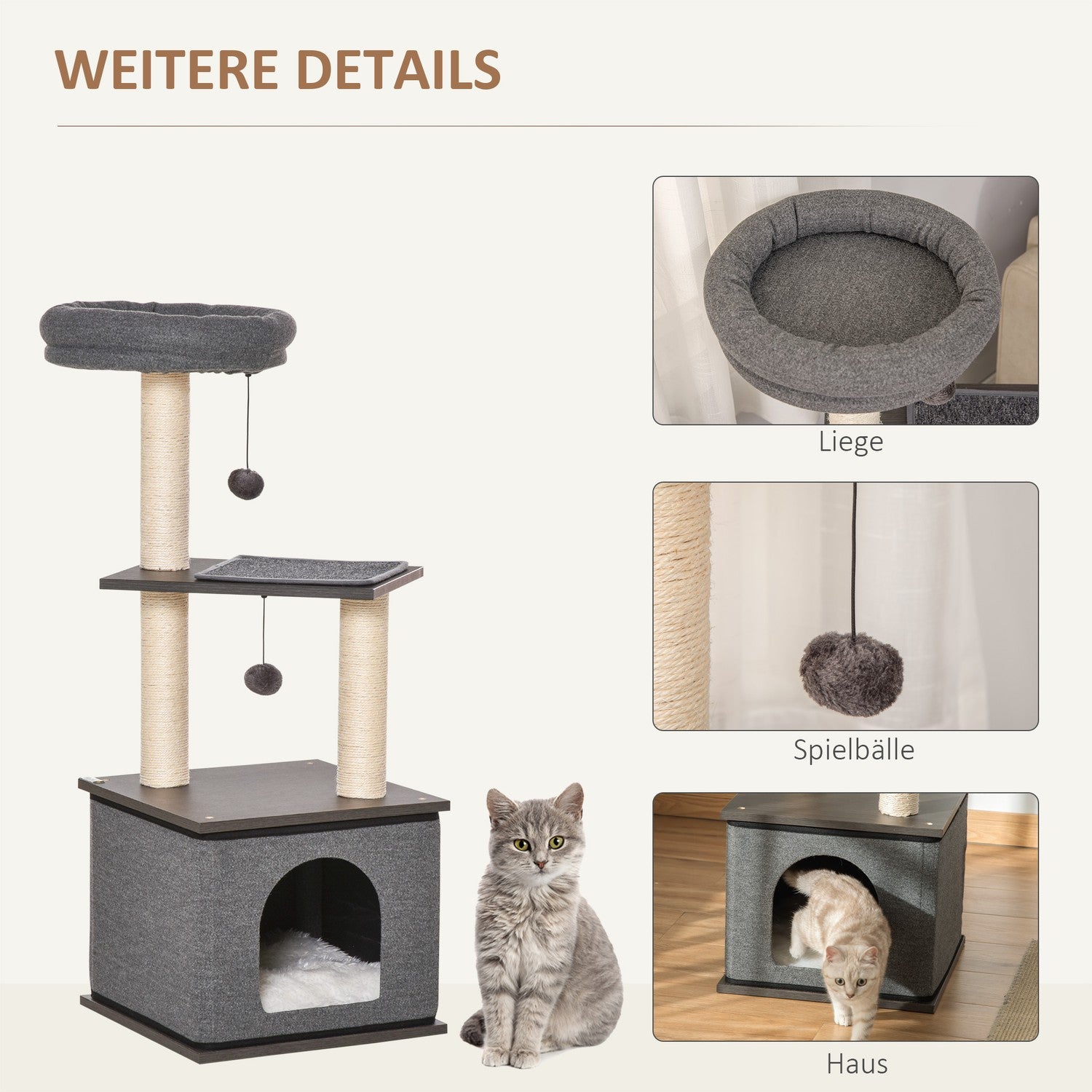 Cat Scratching Tree, Mörkgrå, 40x104 cm, Sisal Rep