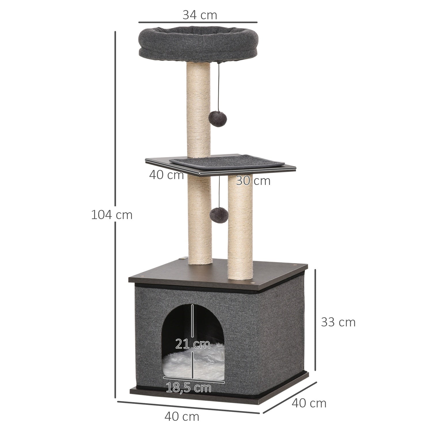 Cat Scratching Tree, Mörkgrå, 40x104 cm, Sisal Rep
