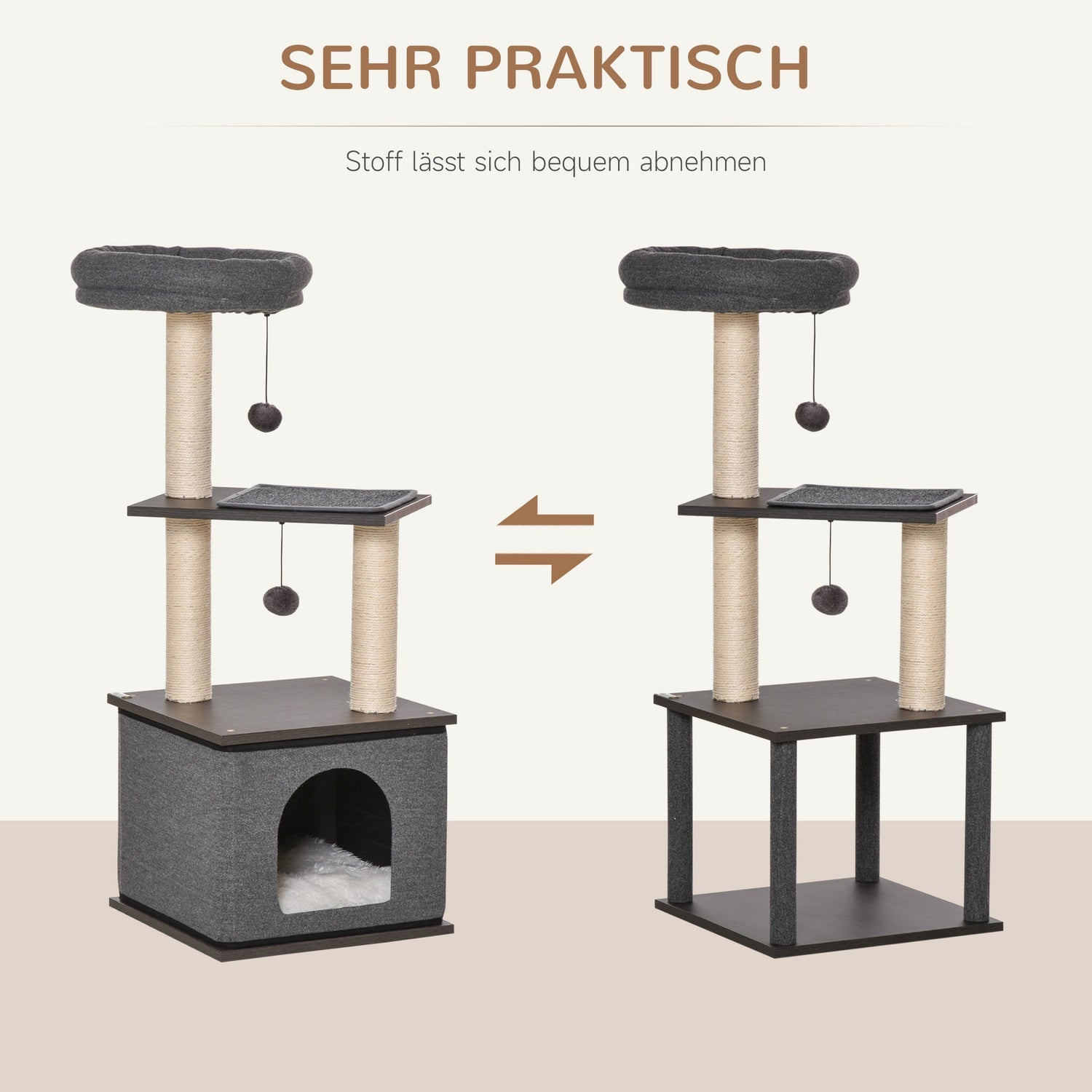 Cat Scratching Tree, Mörkgrå, 40x104 cm, Sisal Rep