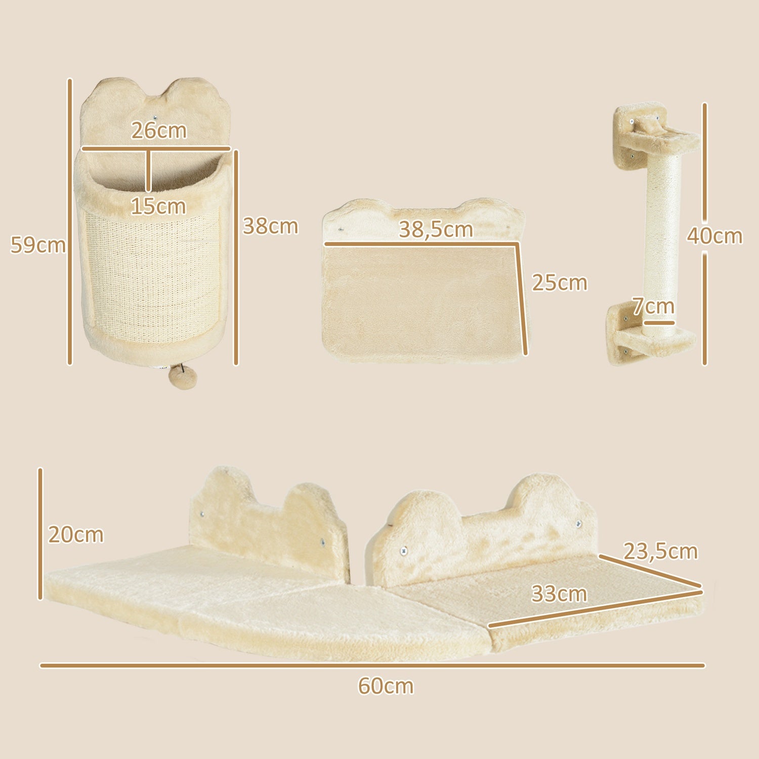 Cat klätterväggsset, 4-delad plyschmöbel, beige