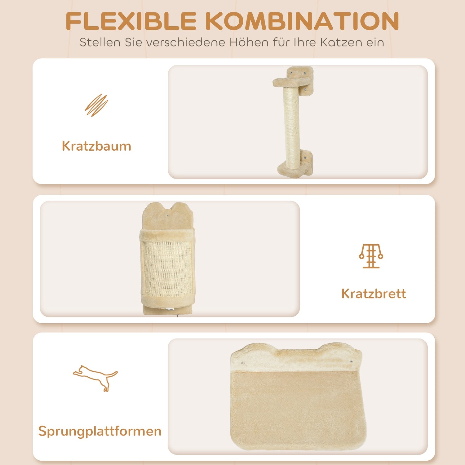Cat klätterväggsset, 4-delad plyschmöbel, beige