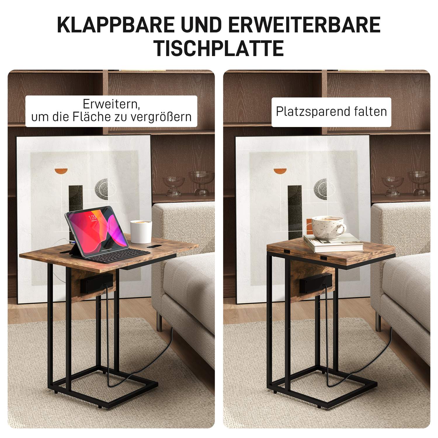 C-format sidobord med laddningsstation och hopfällbar topp