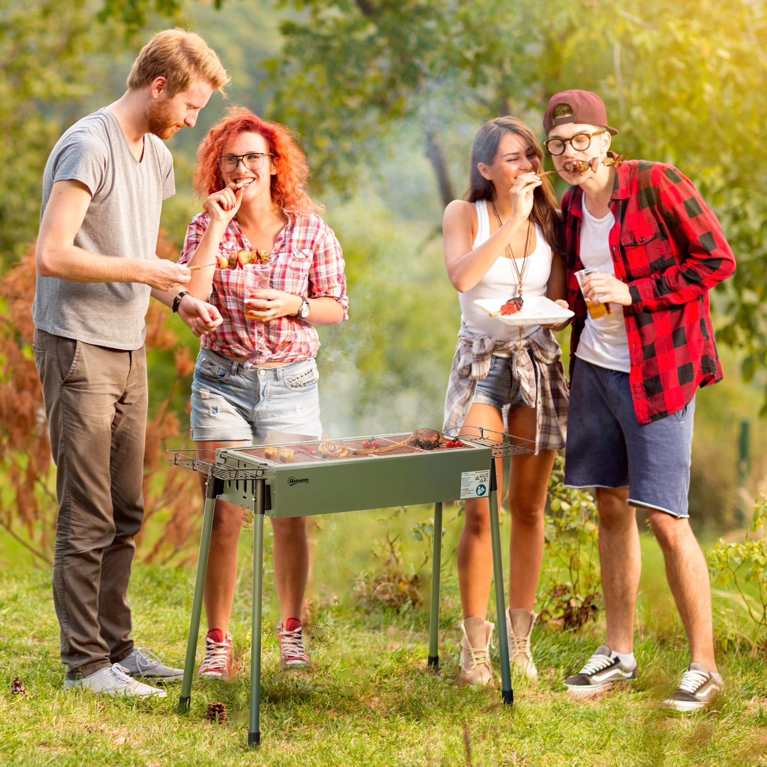 Charcoal Camping Grill – Rostfritt stål, sidokorgar