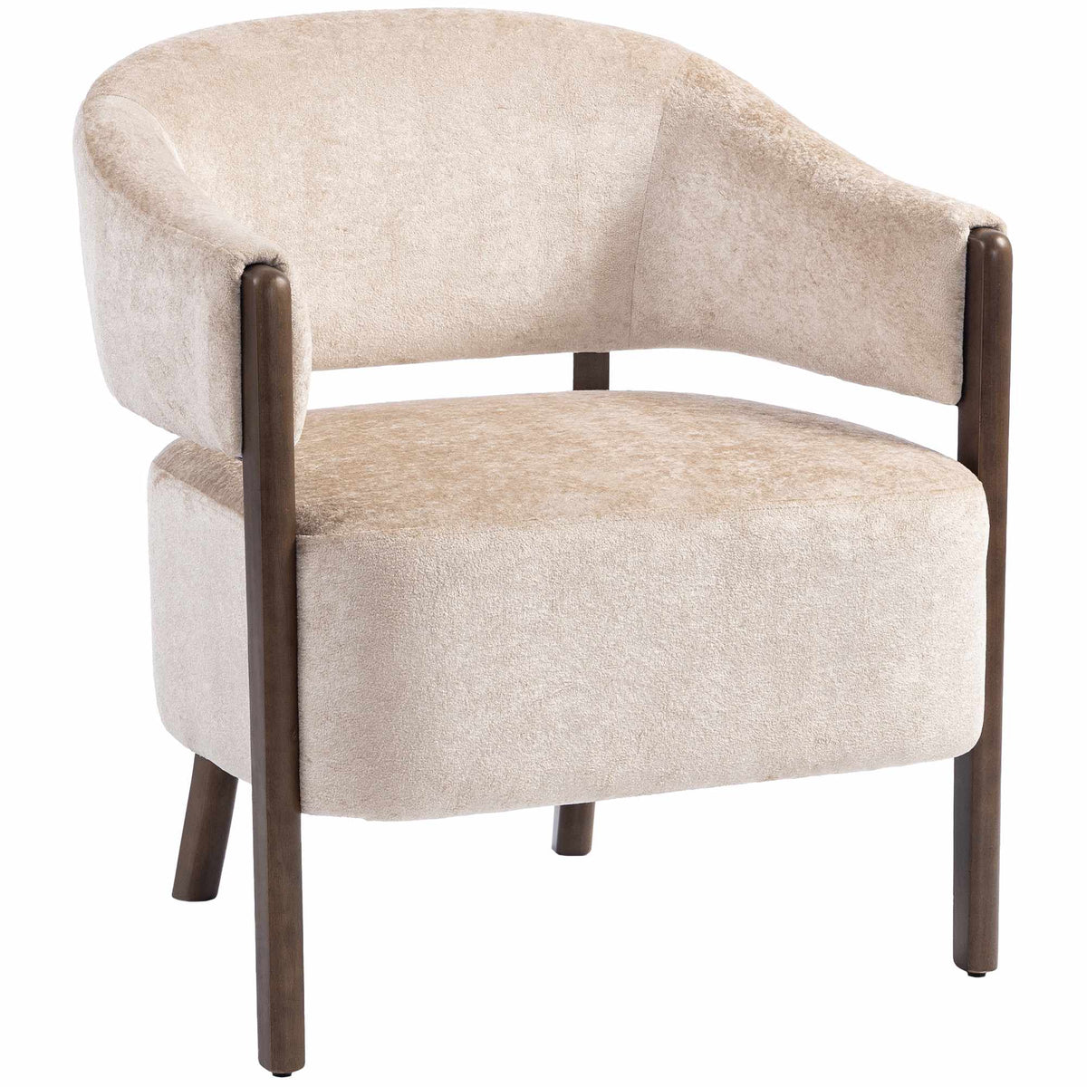 Chenillefåtölj med massivt träram, beige