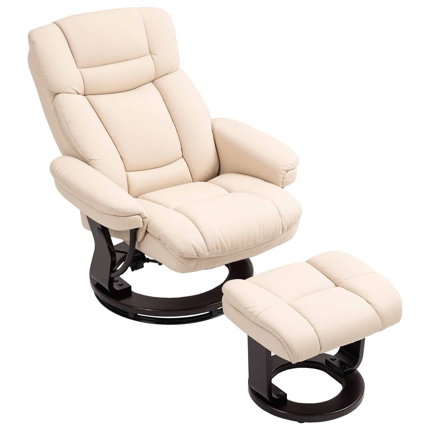 Cream Faux Leather Recliner Stol med Ottoman, 360° vridbar