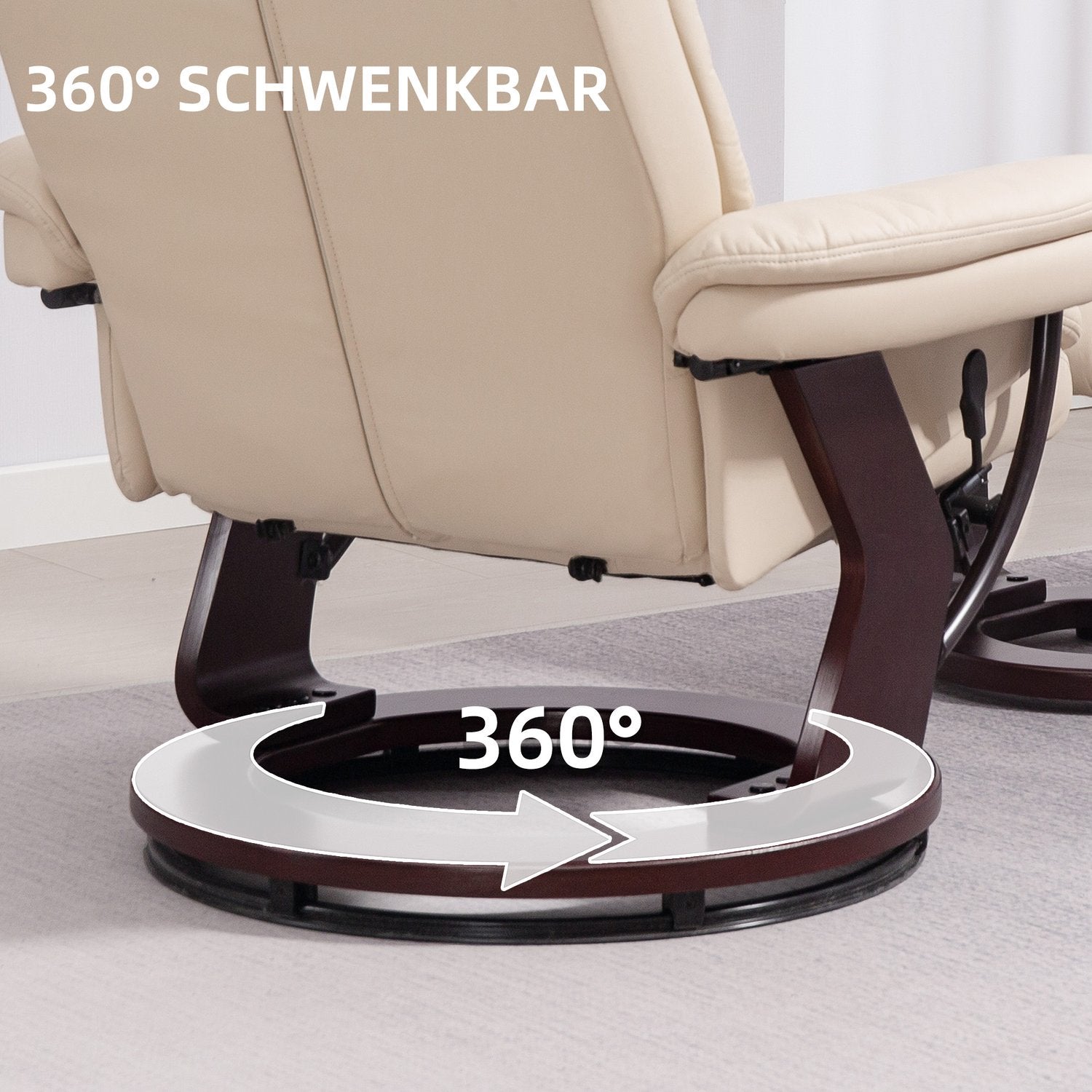 Cream Faux Leather Recliner Stol med Ottoman, 360° vridbar