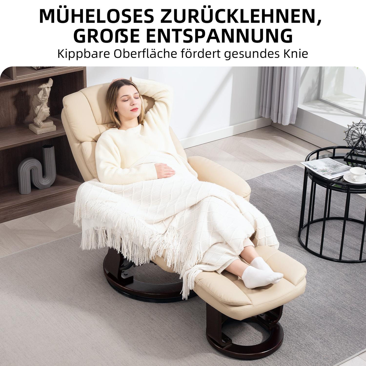 Cream Faux Leather Recliner Stol med Ottoman, 360° vridbar