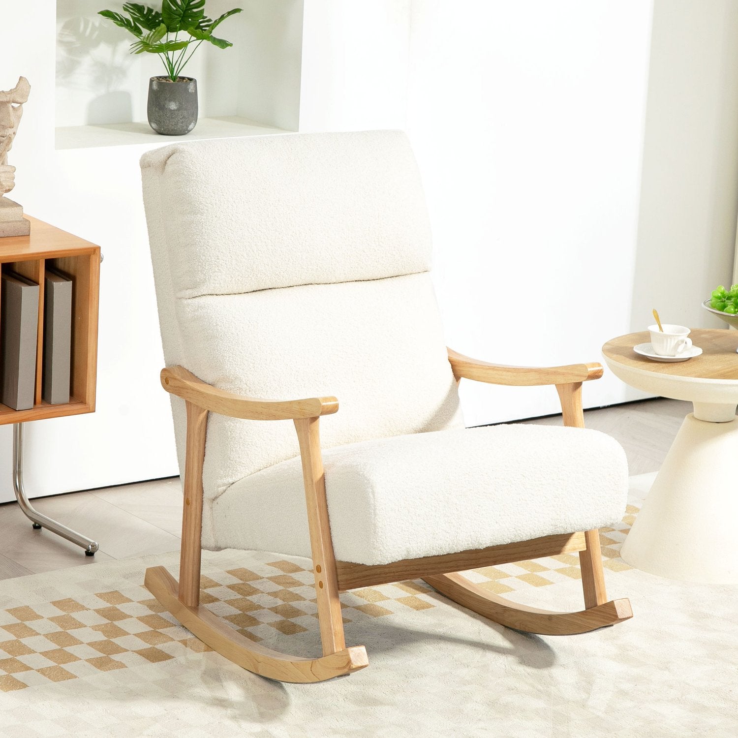 Cream White Velvet Look gungstol för sovrum & vardagsrum