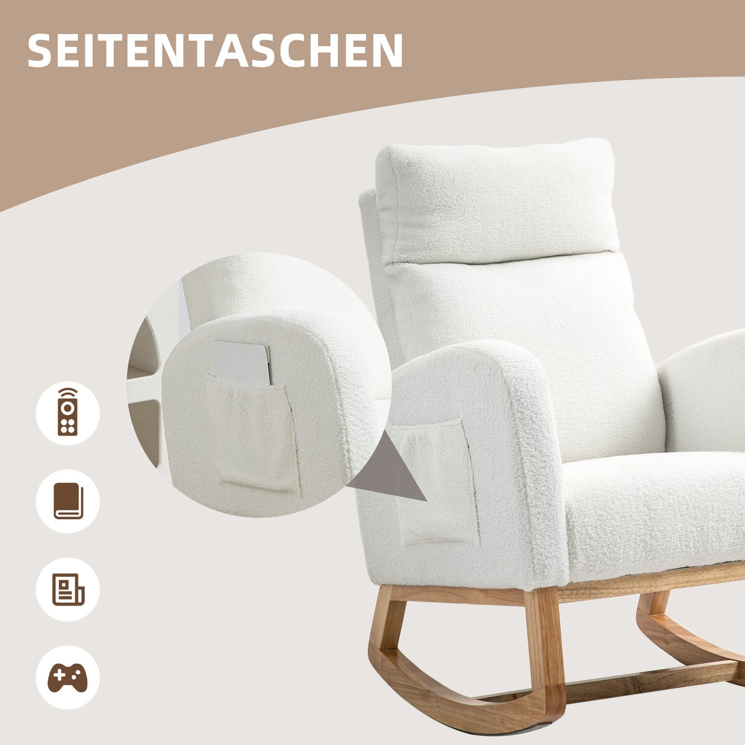 Cream White Velvet-Look gungstol, rymmer upp till 120 kg