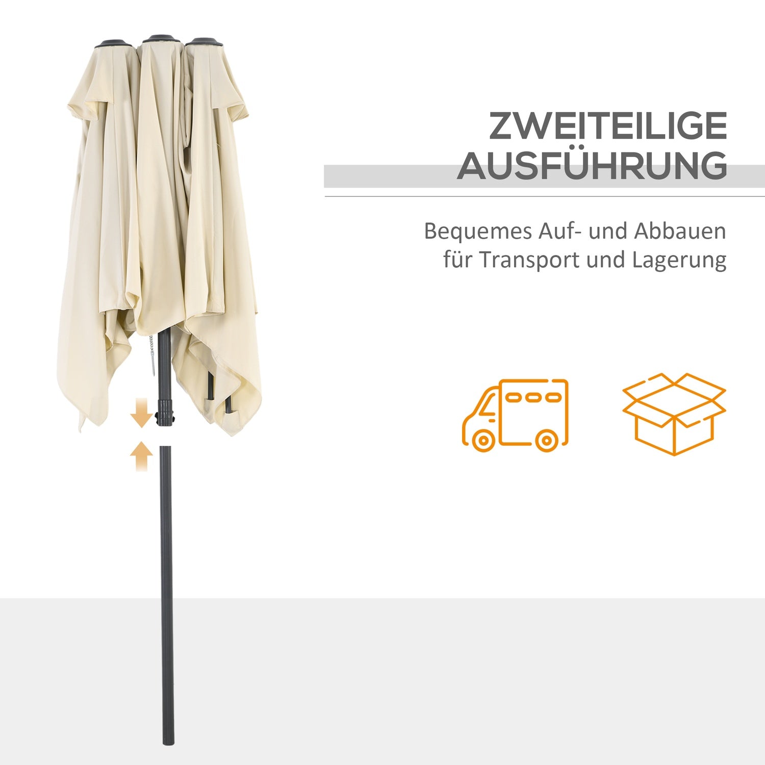 Cream utomhusdubbelparasoll – Justerbar lutning, 150x295cm