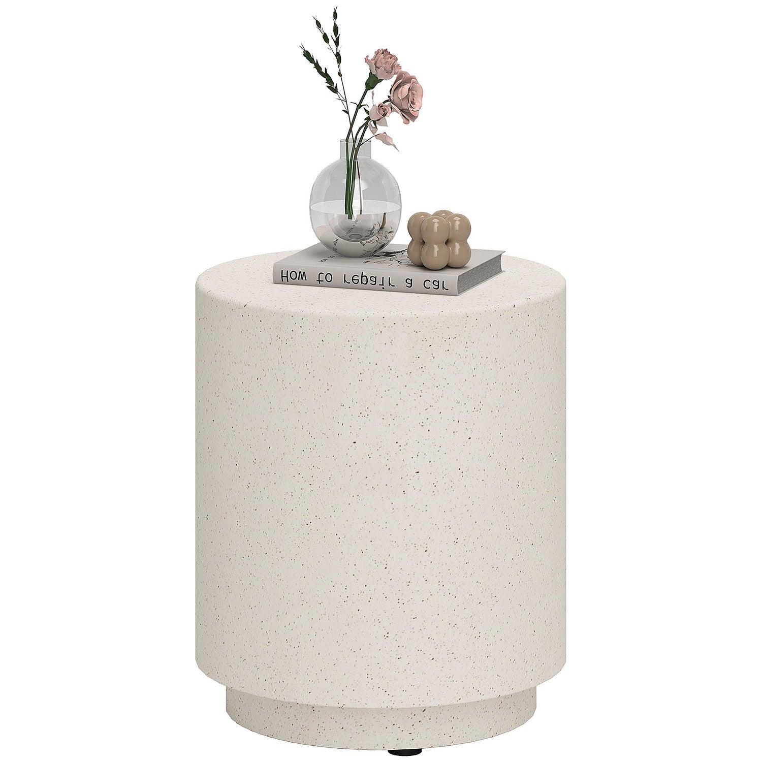 Creme White Stone-Look Soffbord, Ø37 x 43 cm