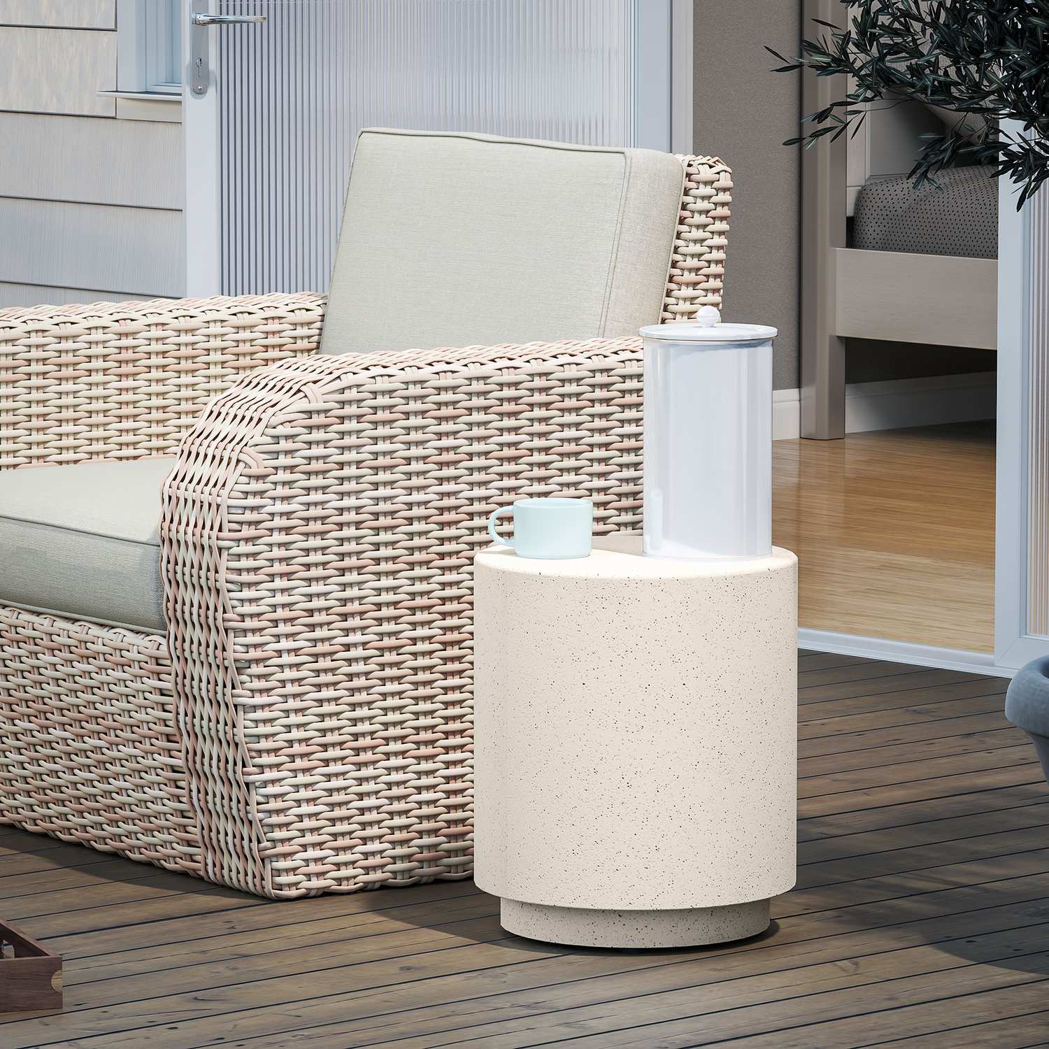Creme White Stone-Look Soffbord, Ø37 x 43 cm