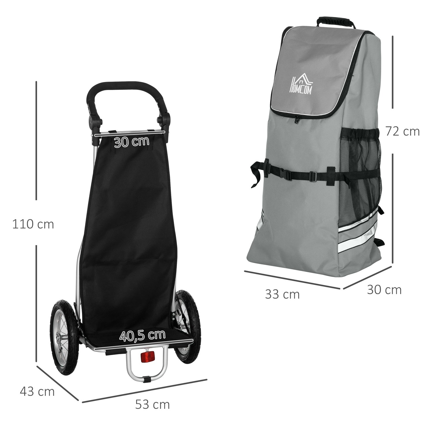 Cykellastvagn och kundvagn, 55L, aluminium, grå