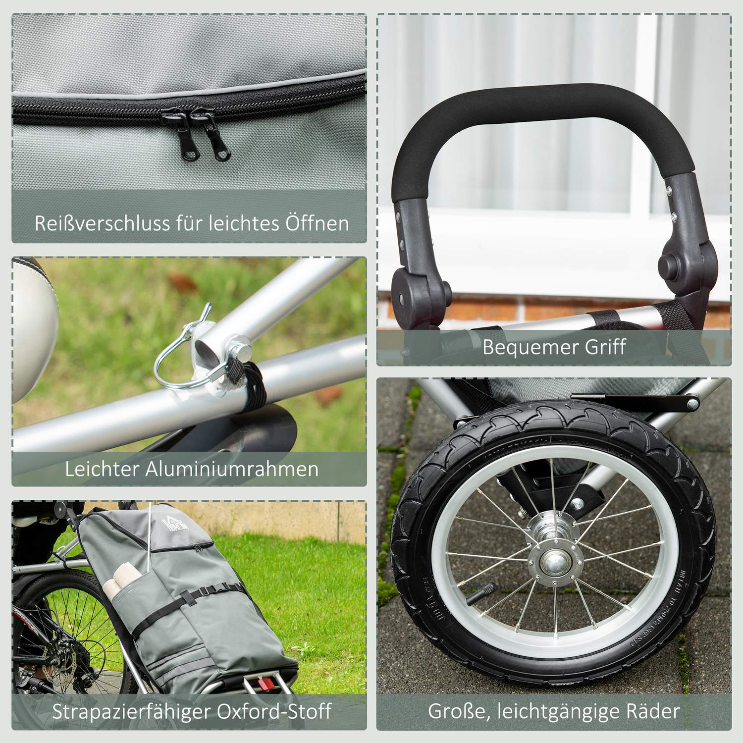 Cykellastvagn och kundvagn, 55L, aluminium, grå