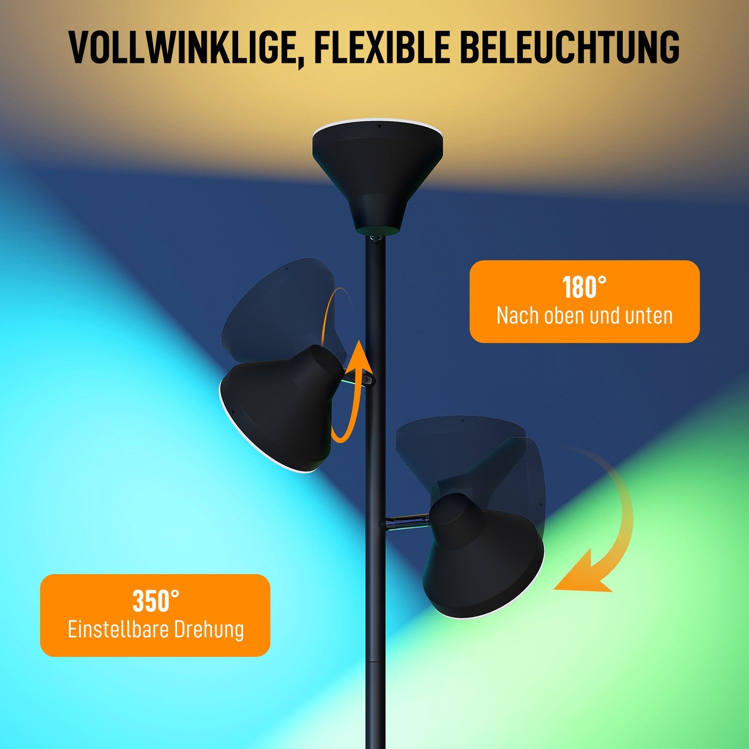 Dimbar golvlampa med läslampa, RGB, fjärrkontroll