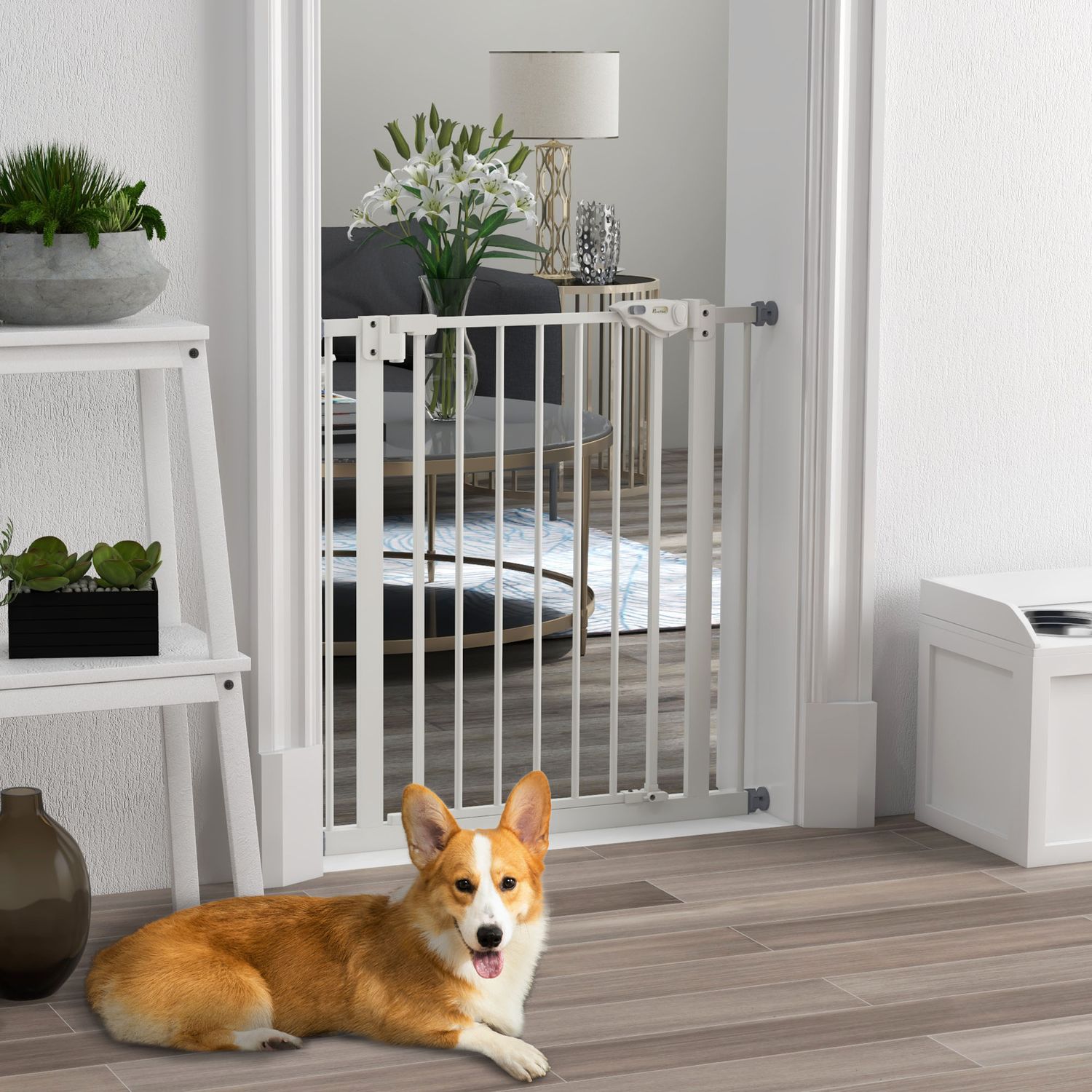 Dog Safety Gate, 74-80 cm, No-Drill, Metall & Plast