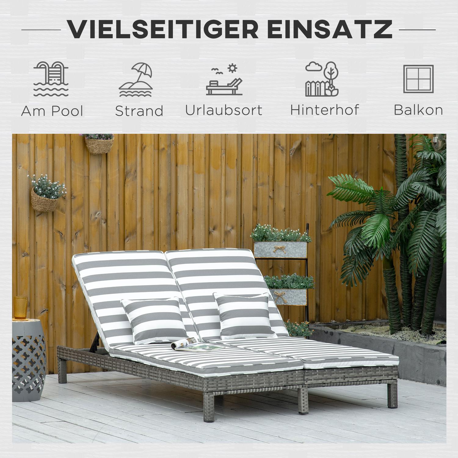 Dubbel solstol i rotting för 2 med justerbart ryggstöd