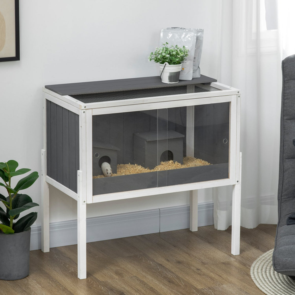 Cage à hamster nain en bois avec abris et accessoires, 82cm