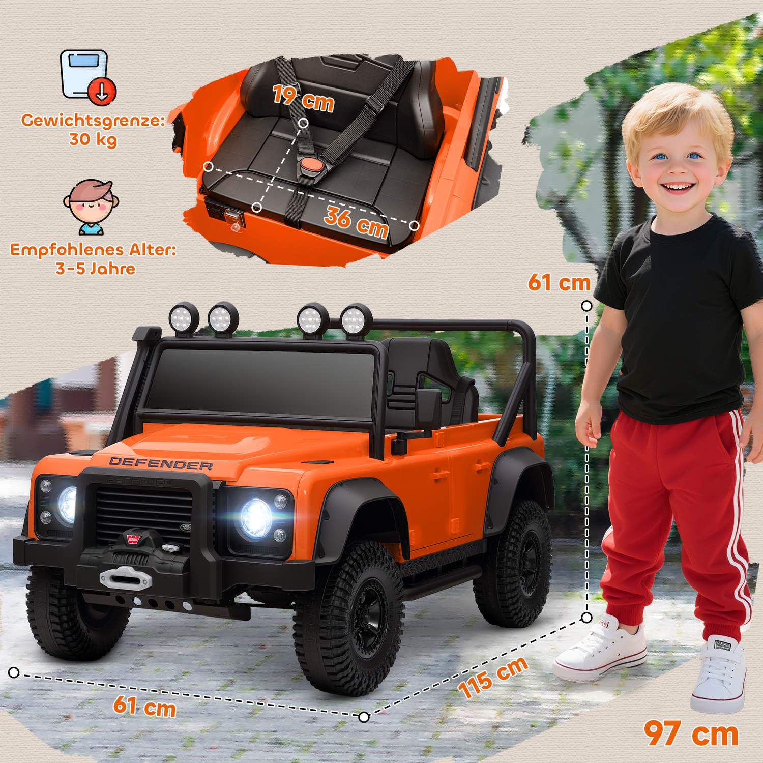 Elbil för barn, 12V batteri, Fjärrkontroll, Orange
