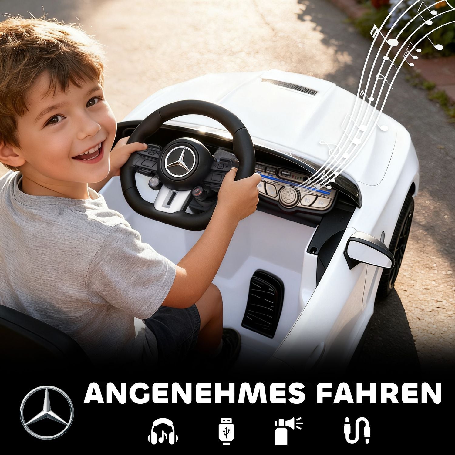 Elbil för barn, Mercedes Design, 12V, Fjärrkontroll, LED, Vit