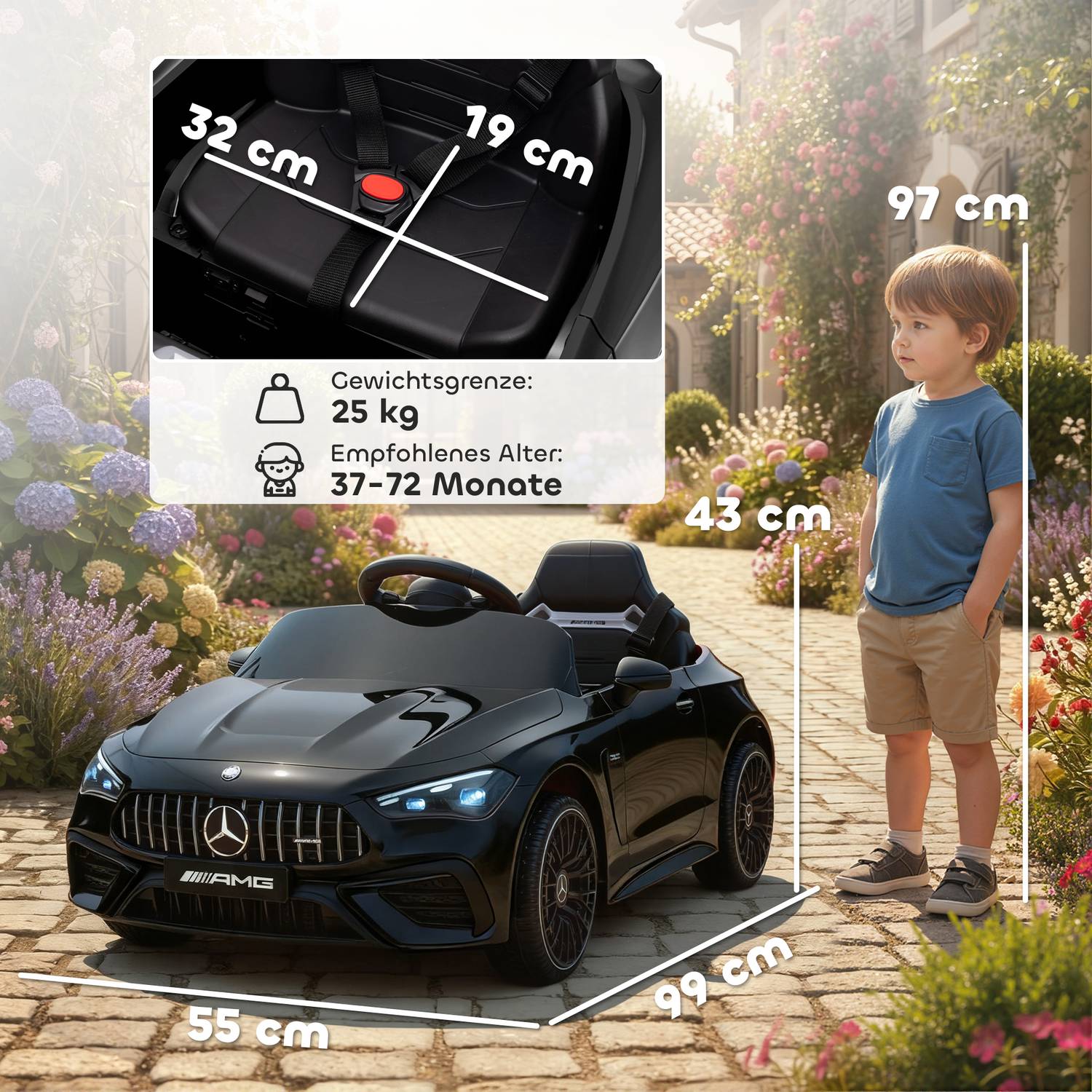 Elbil för barn, Mercedes Design, 12V, Fjärrkontroll, Svart