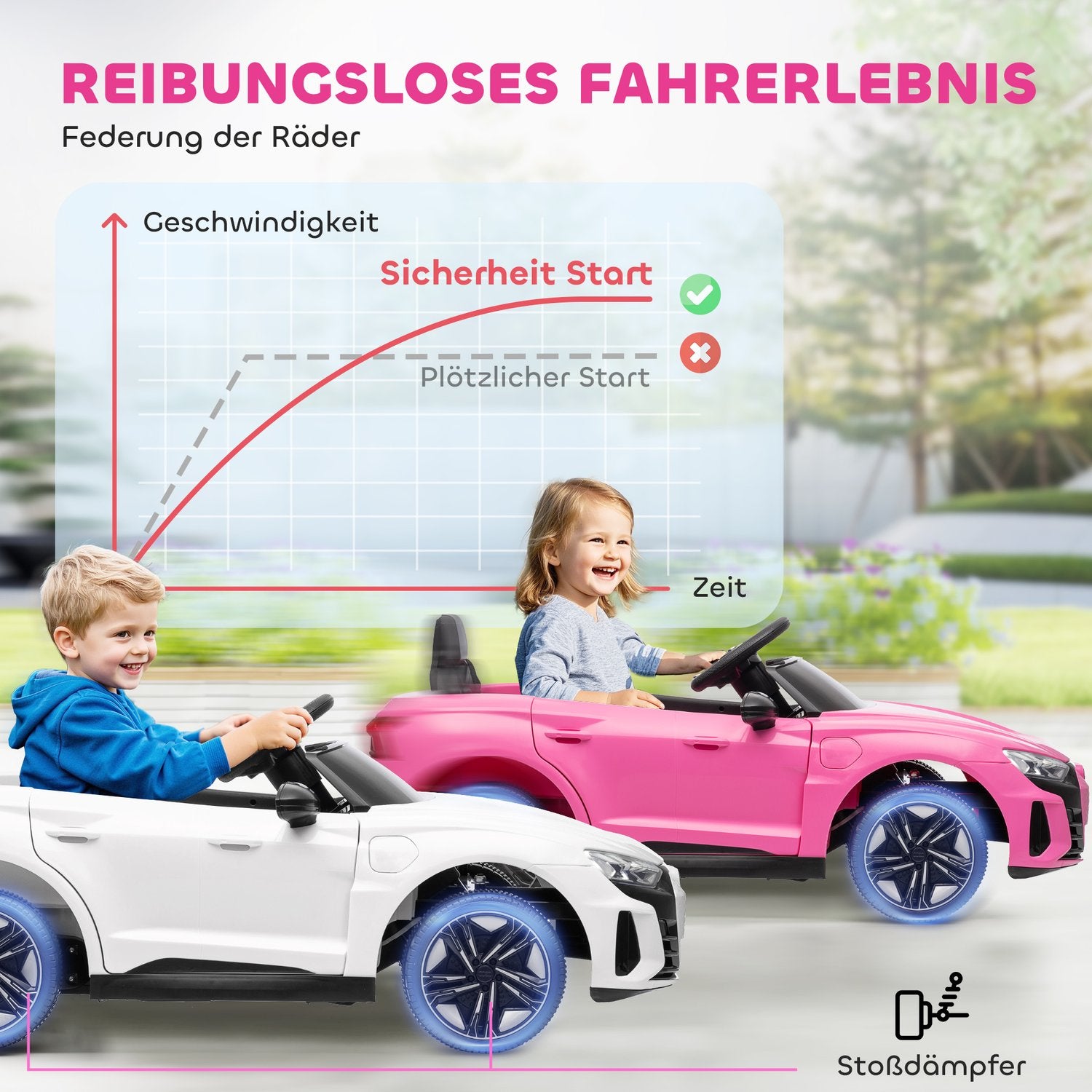 Elbil för barn med fjärrkontroll, säkerhetsbälte, musik, rosa, 3-5 år
