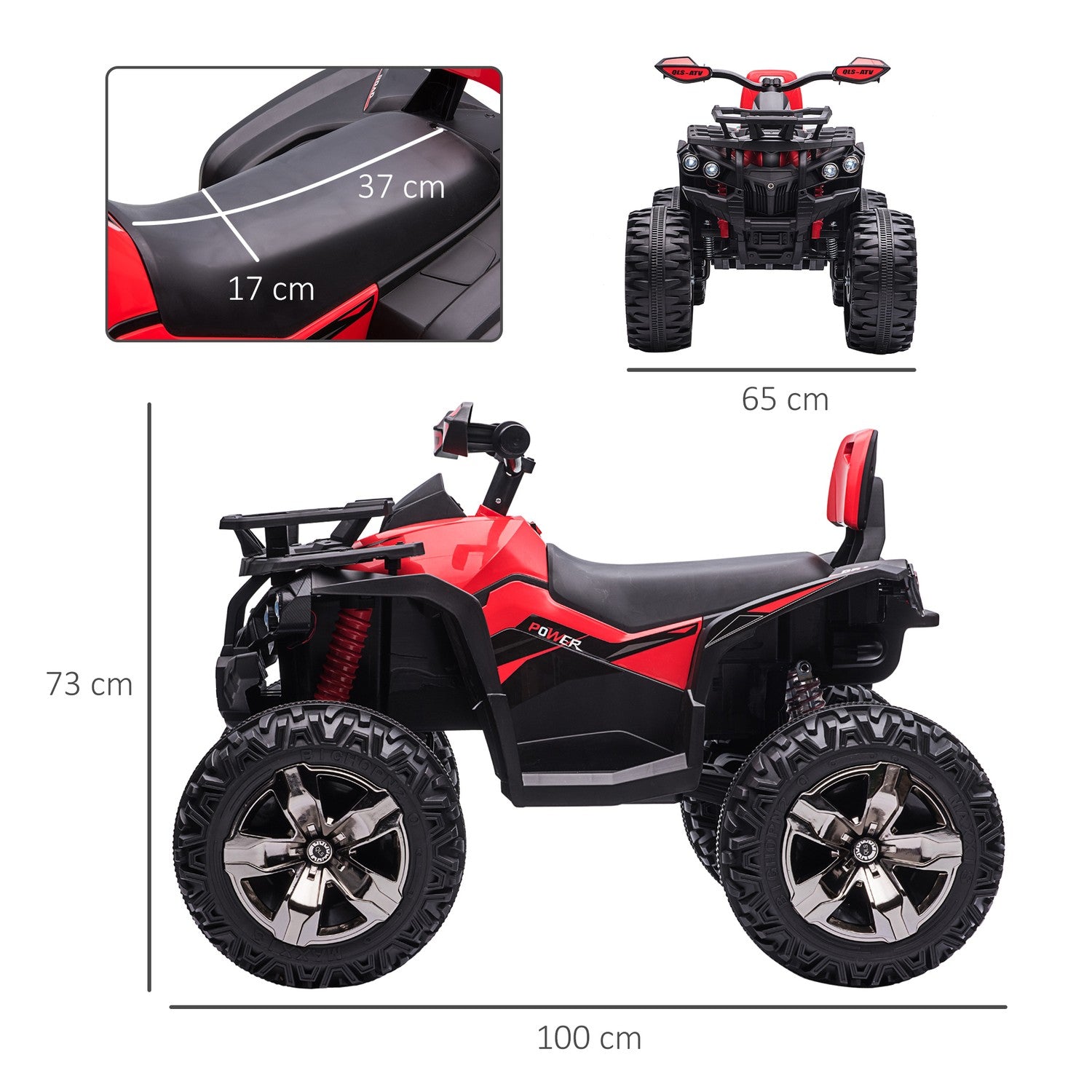 Electric Kids Quad 12V, Strålkastare, USB & MP3, Röd