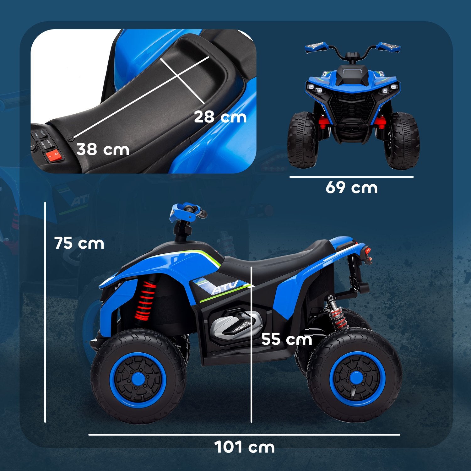 Elektrisk Quad för barn – 12V, LED-lampor, USB och musik