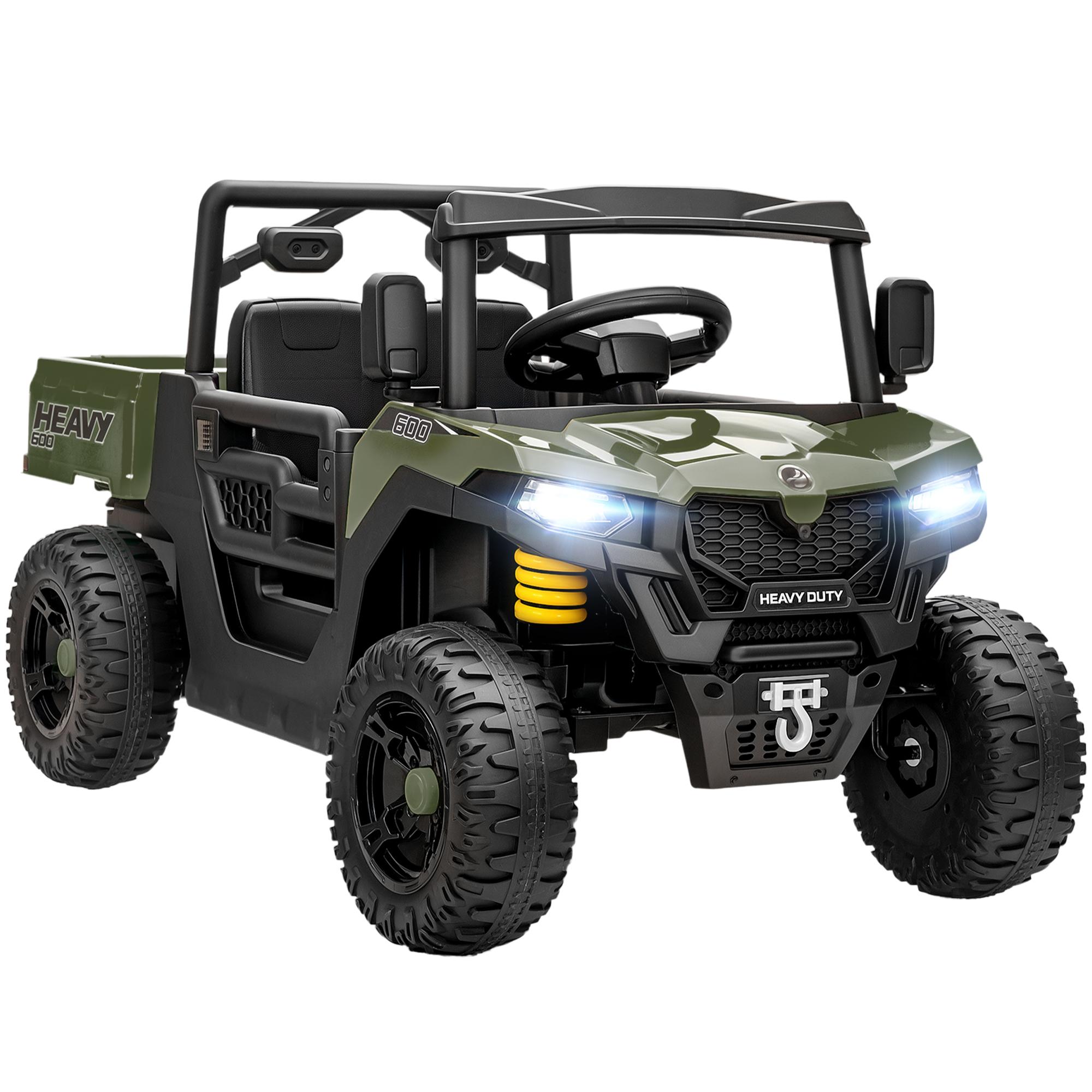 Elektrisk barn-UTV, 2 motorer, musikfunktion, grön