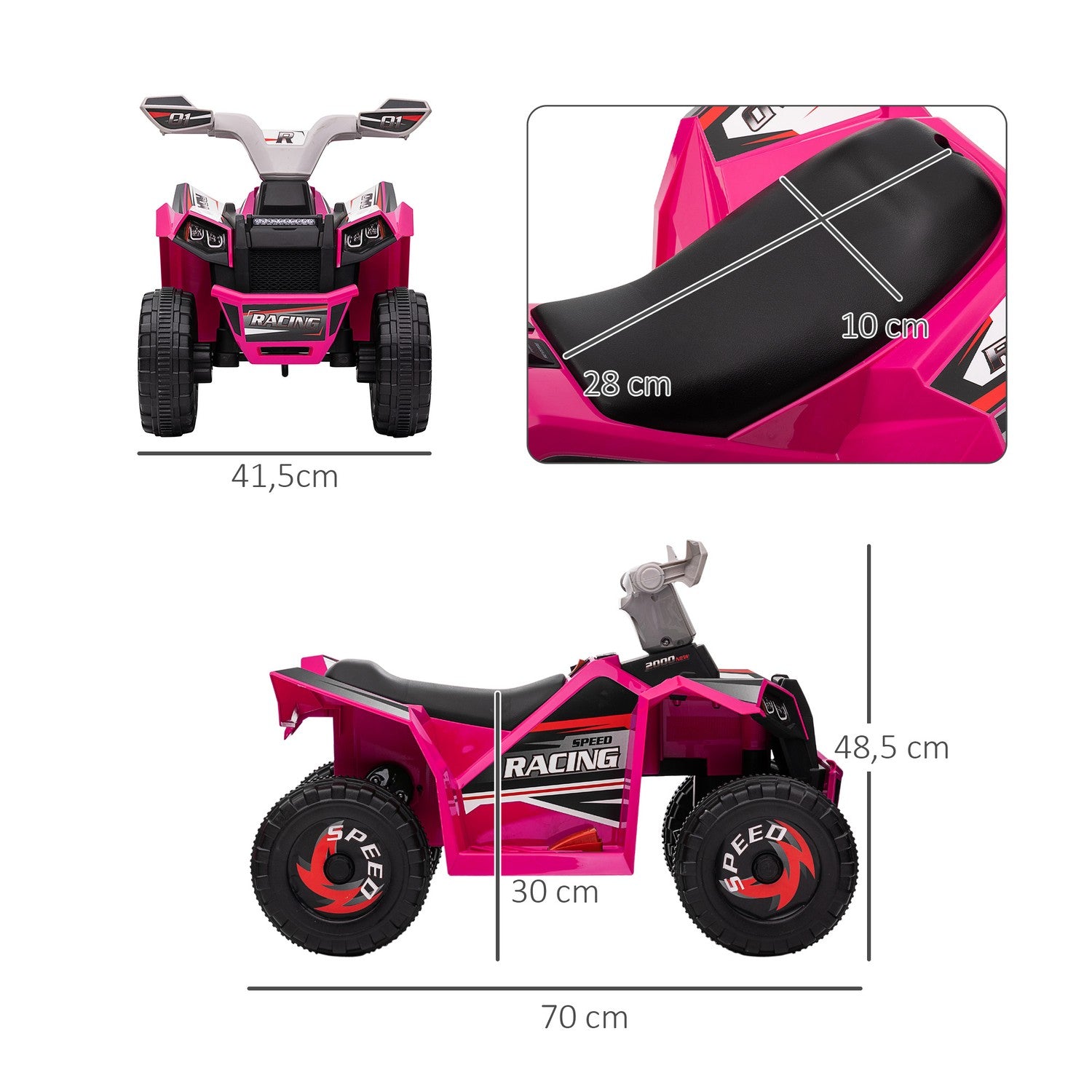 Elektrisk fyrhjuling för barn, framåt/bakåt, 6V, 1,5-3 år, rosa