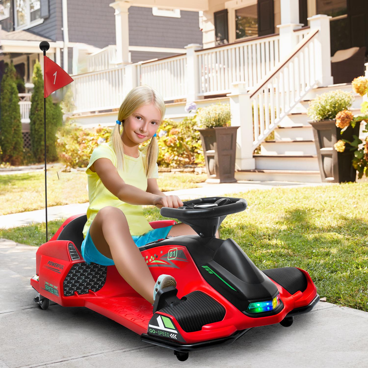 Elektrisk gokart för barn, gummihjul, 3-8 km/h, med ljus och musikfunktion, röd