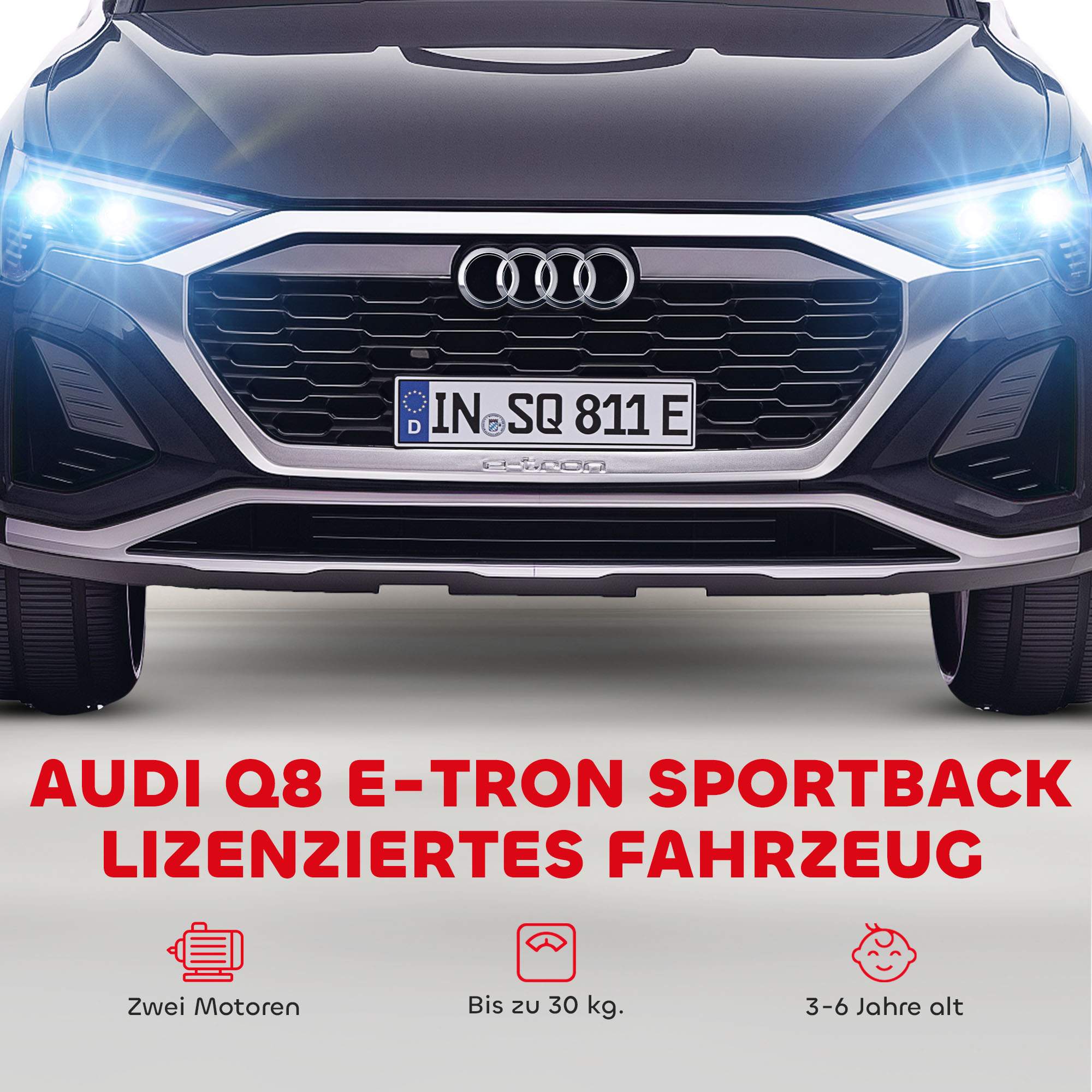Elektrisk åkbil, 12V Audi Q8, Fjärrkontroll, Svart