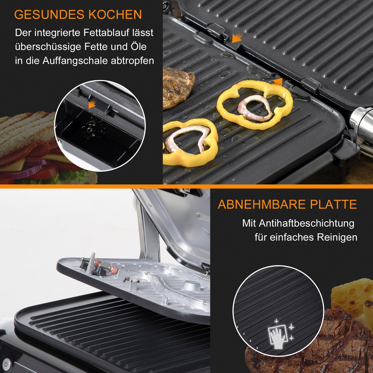 Elektrisk kontaktgrill, 2100W, hopfällbar, 8 tillagningslägen