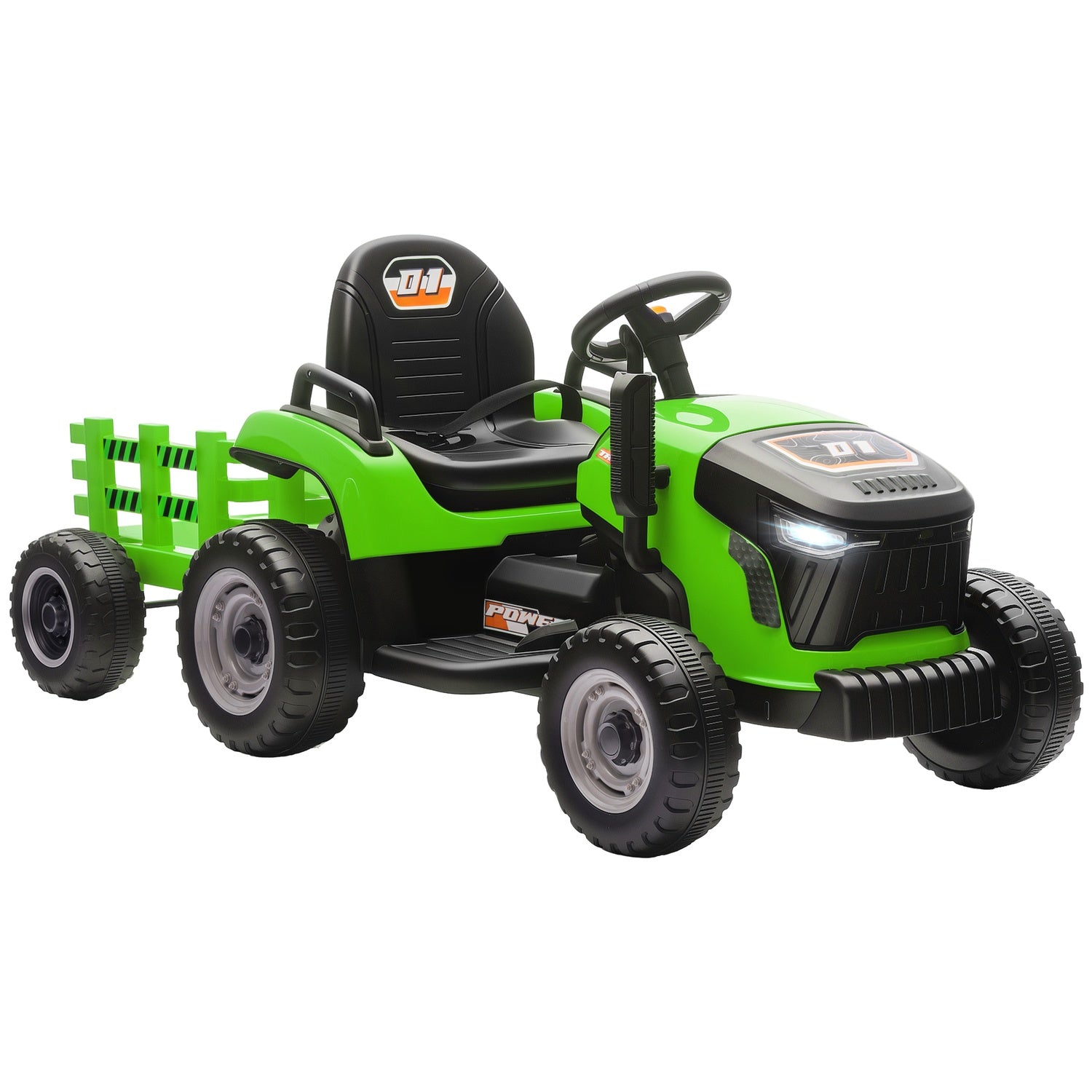 Elektrisk åktraktor med fjärrkontroll, 3-8 år, grön