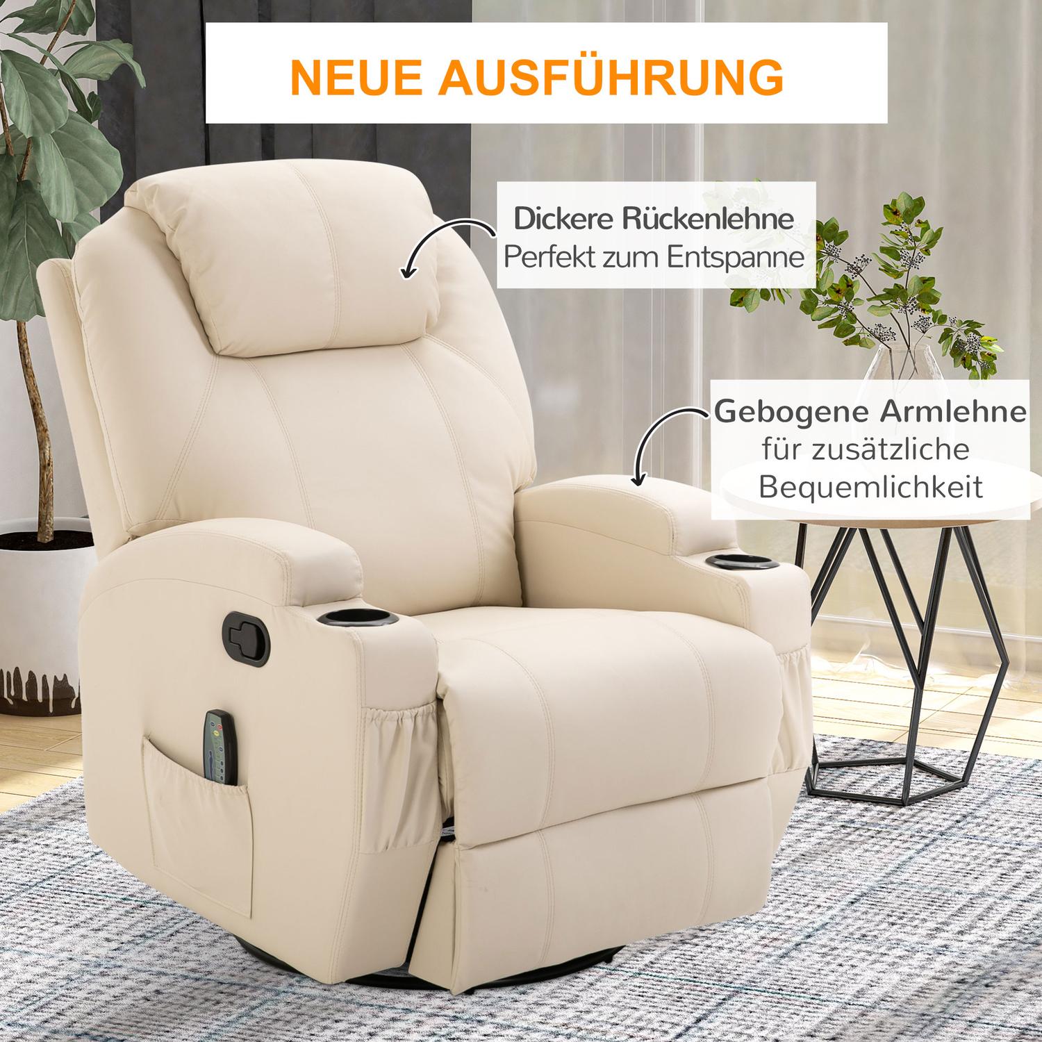 Elektrisk liggmassagestol, 5 lägen, krämvitt läder