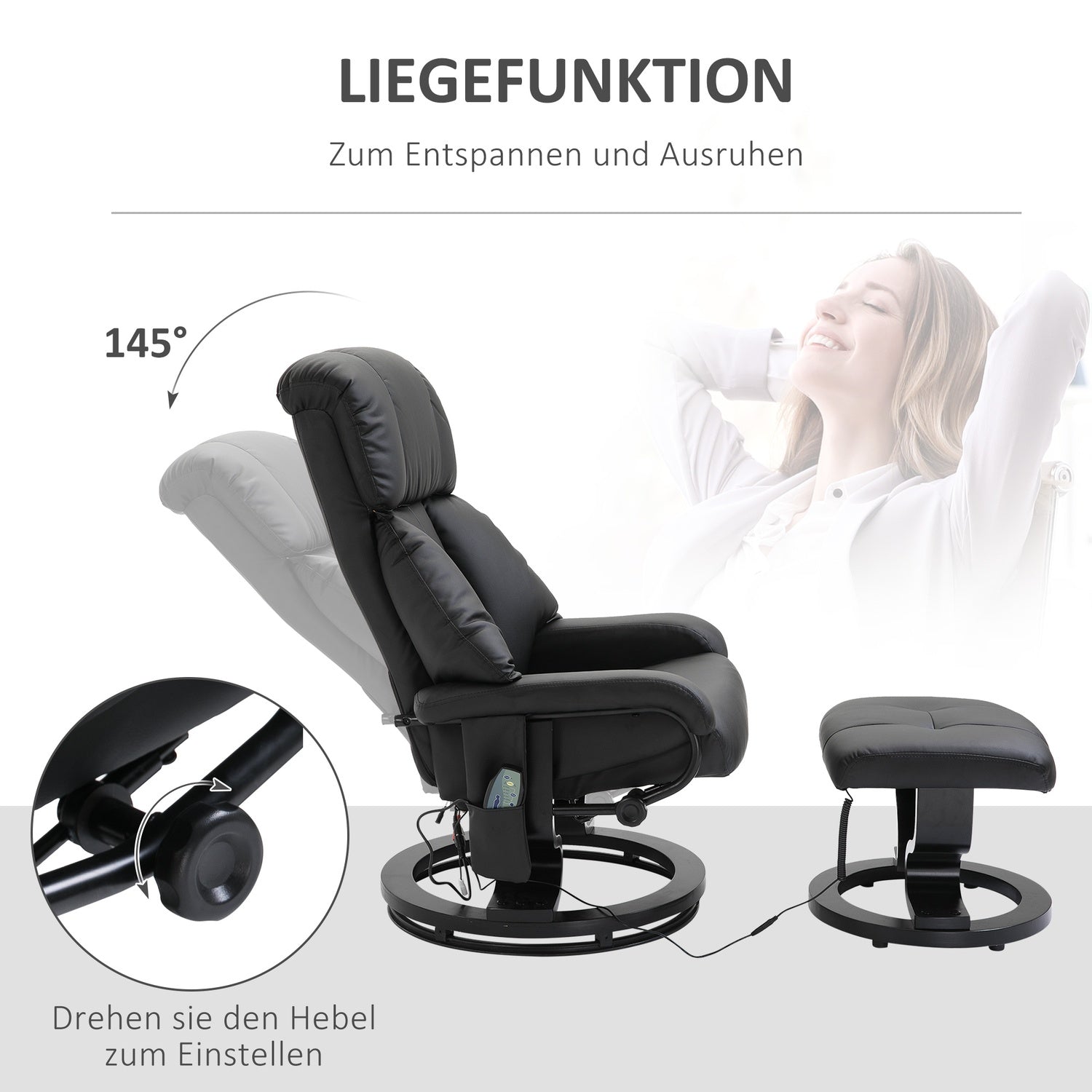 Elektrisk massagestol med fotpall – Svart