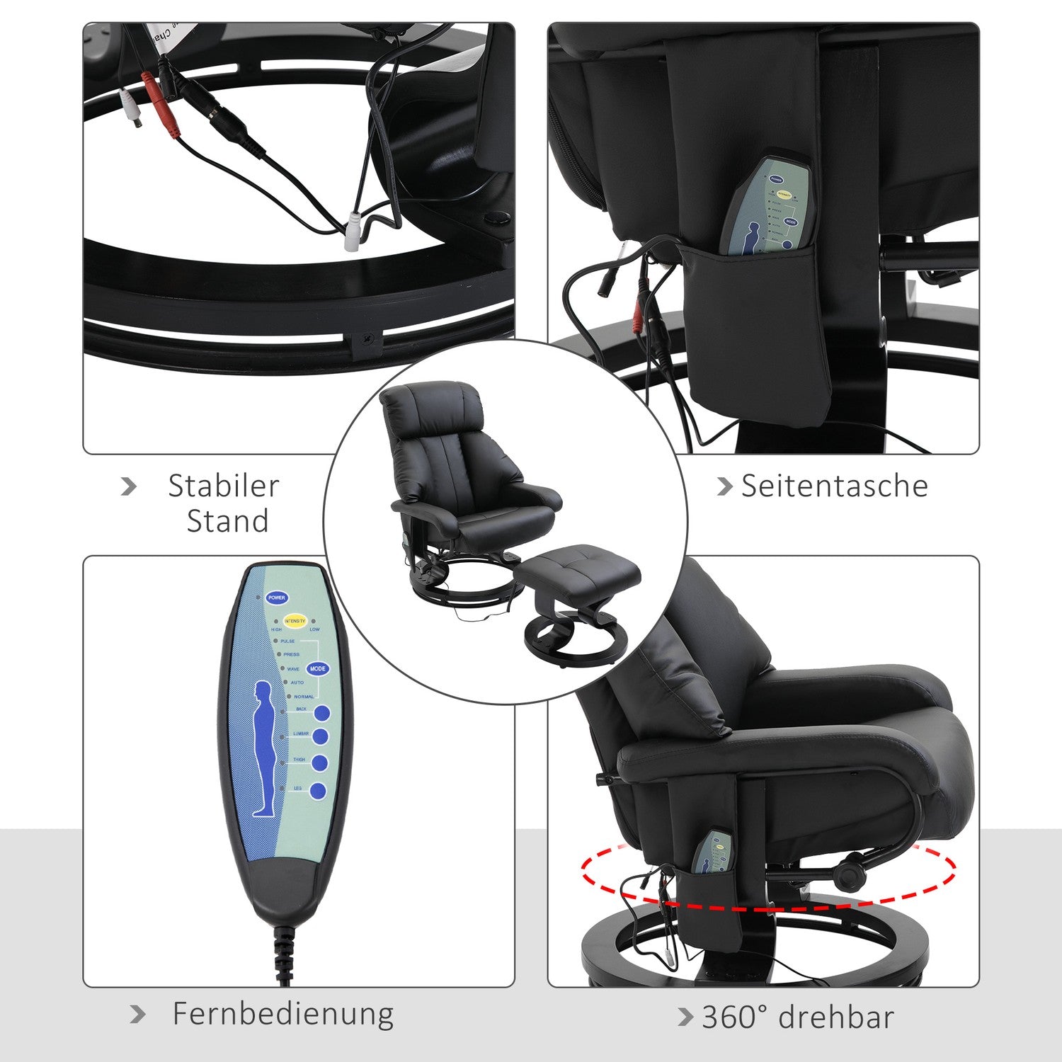 Elektrisk massagestol med fotpall – Svart