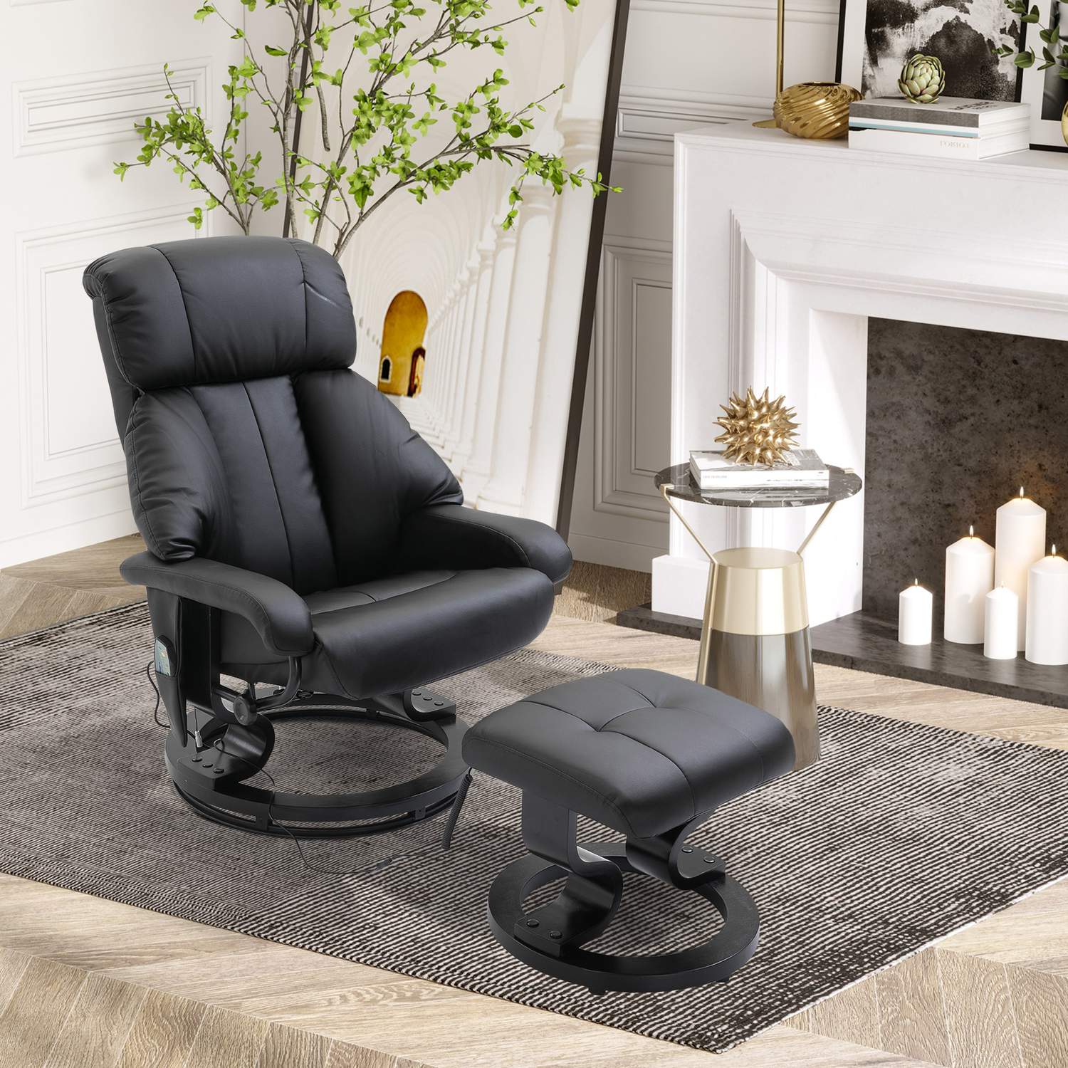 Elektrisk massagestol med fotpall – Svart