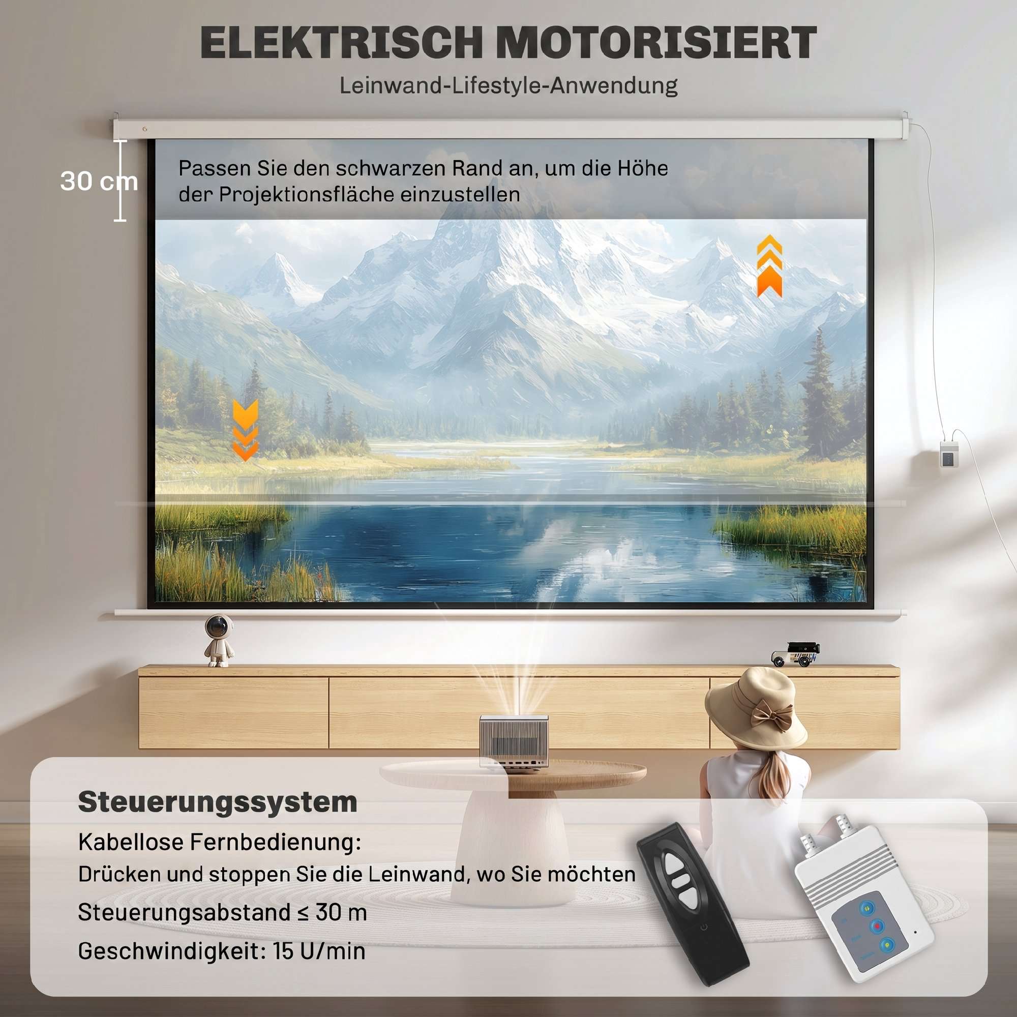 Elektrisk projektorduk 120 tum 16:9, fjärrkontroll
