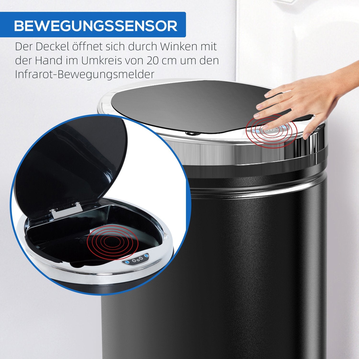 Elektrisk sensor papperskorg 42L – Mattsvart stål