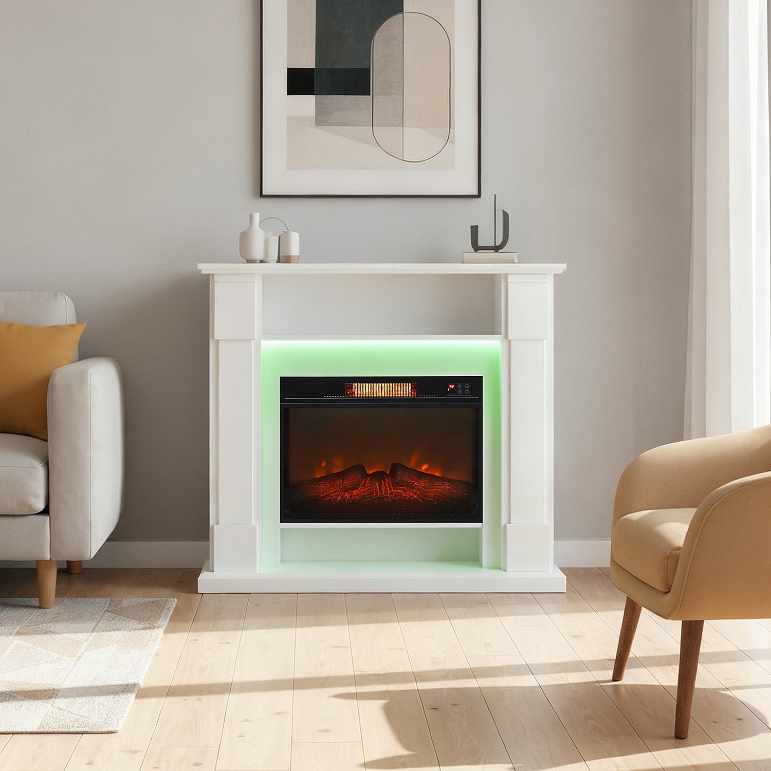 Elektrisk spis med LED-lampor, 1800W, vit, 2 fjärrkontroller