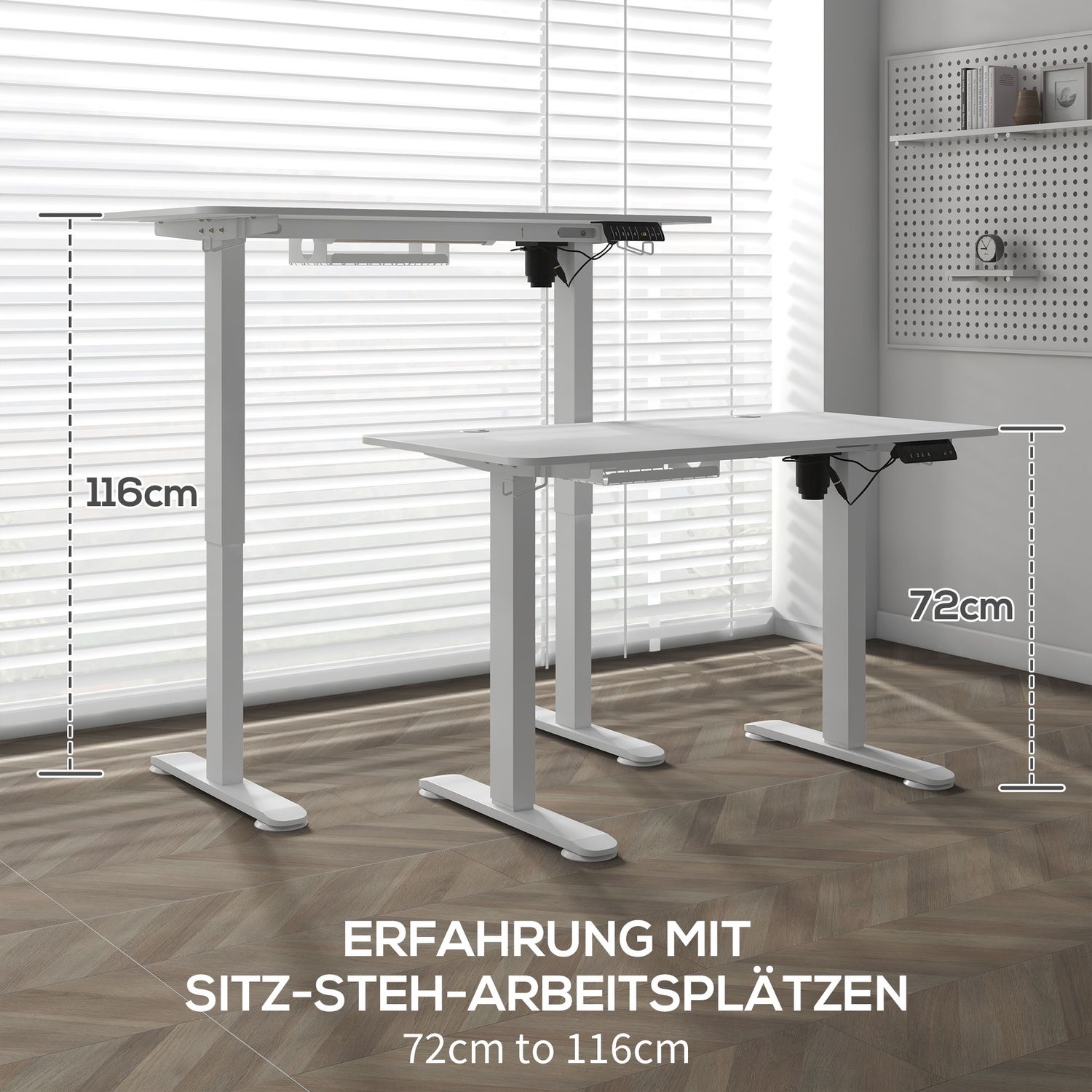 Elektriskt ståbord, justerbar höjd, 120x60cm, vit