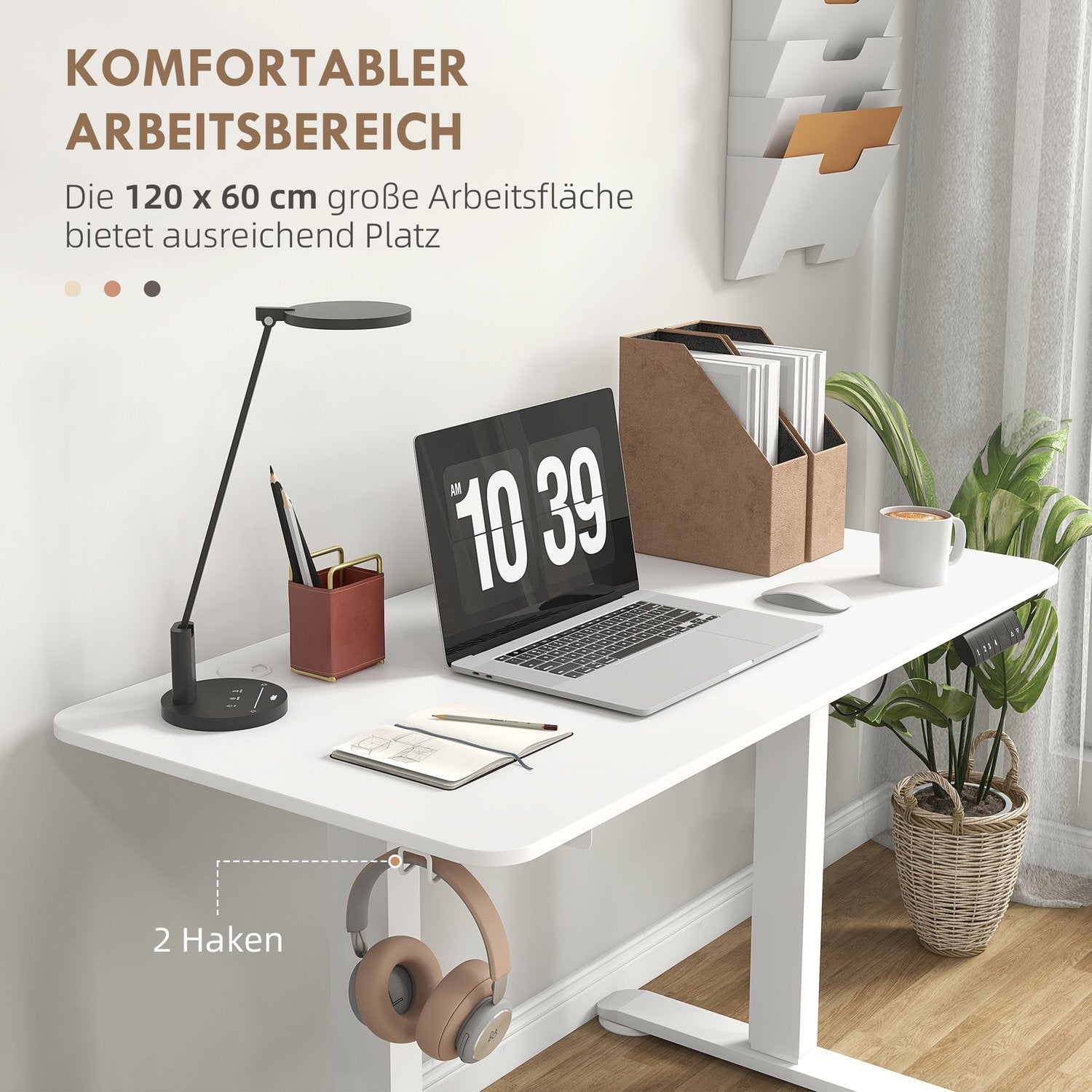 Elektriskt ståbord, justerbar höjd, 120x60cm, vit