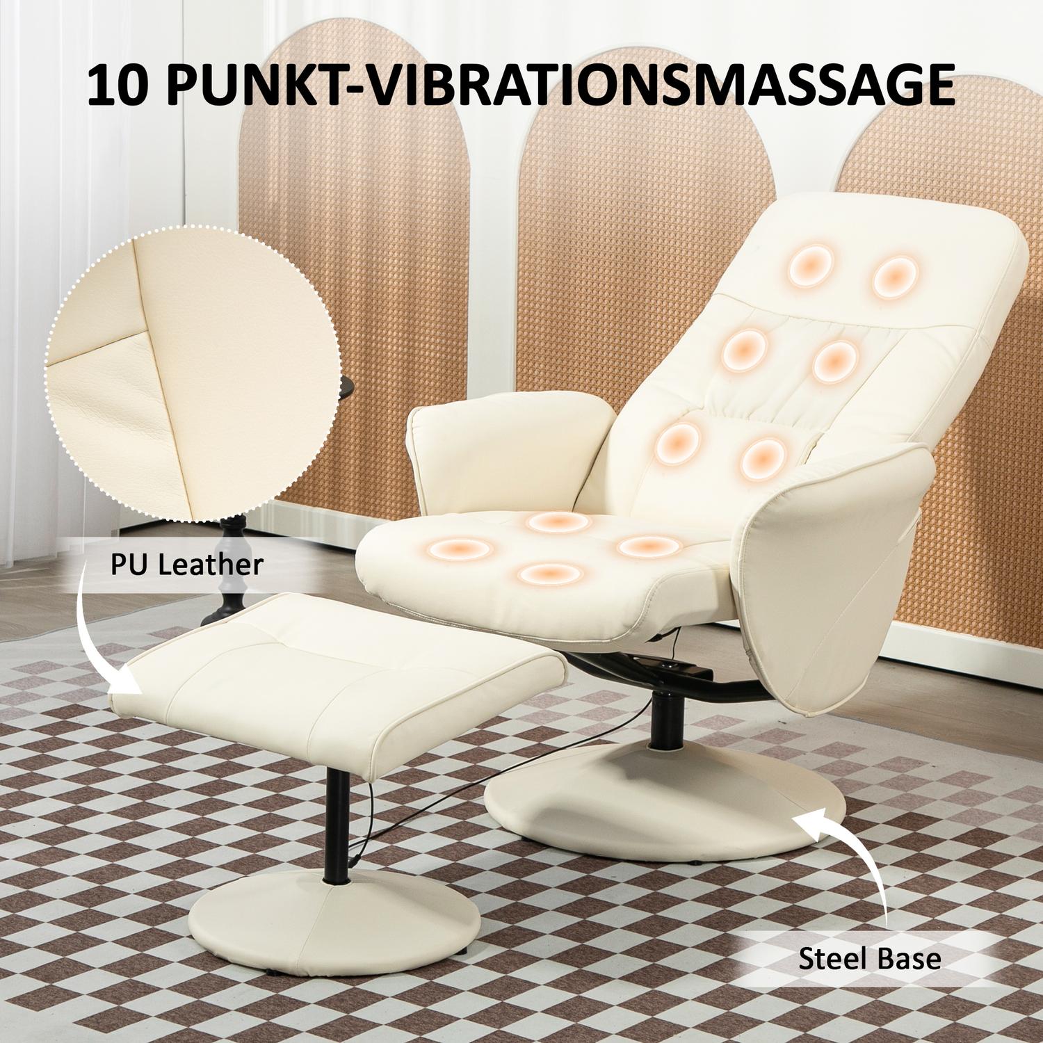 Elektrisk vilstol massagestol med fotpall, gräddvit